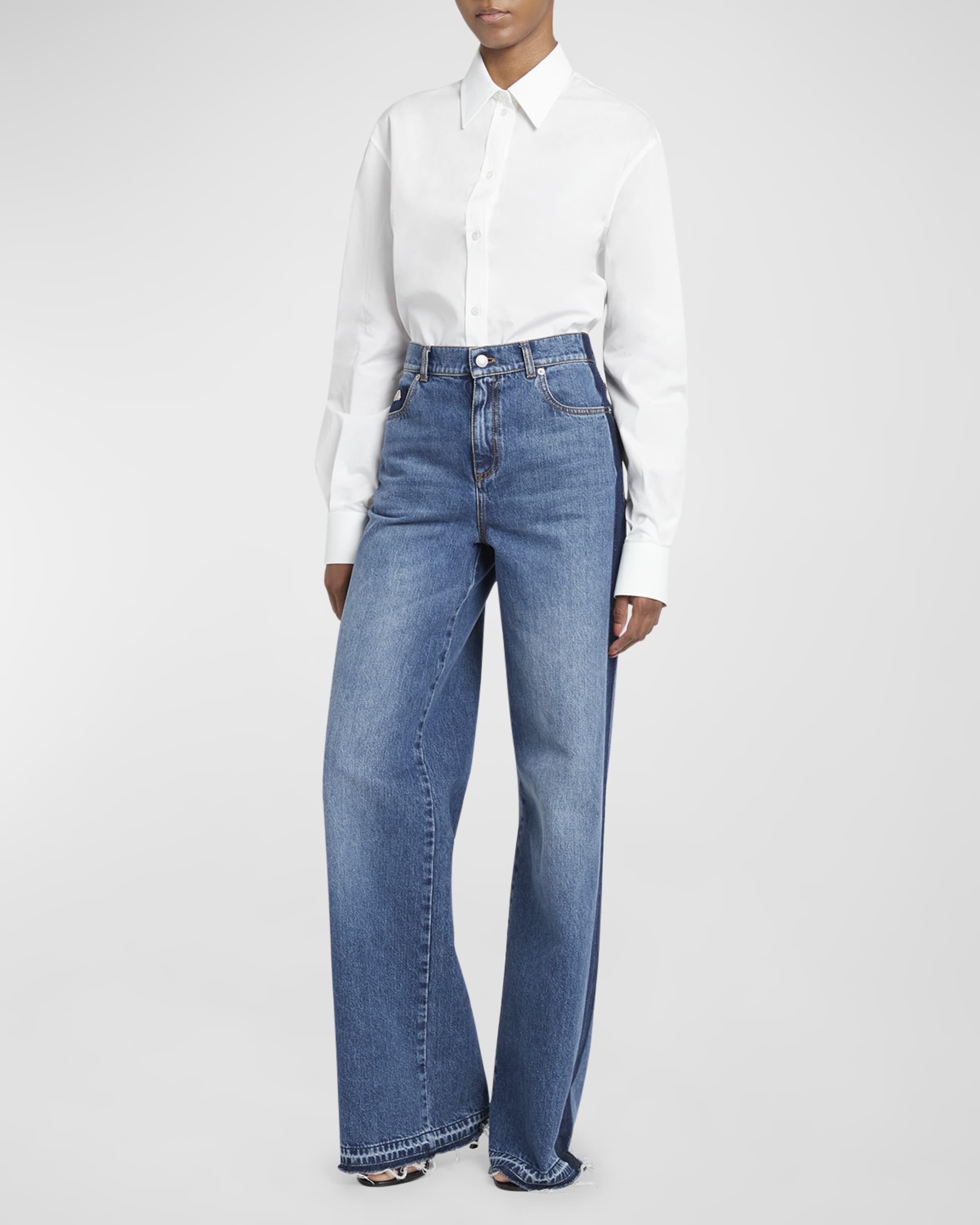 Alexander McQueen Contrast Wide-Leg Denim Jeans