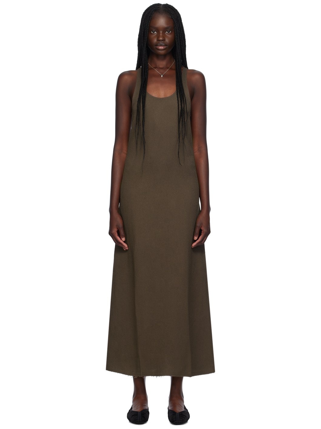 Brown Scoop Neck Maxi Dress - 1