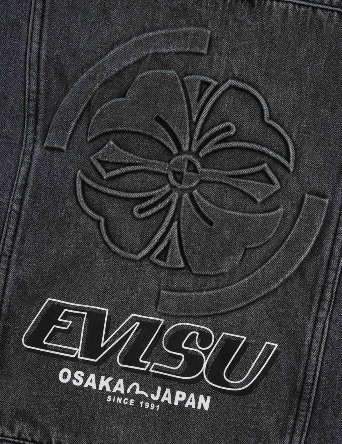 SEAGULL EMBROIDERY AND KAMON EMBOSSED PRINT LOOSE FIT DENIM JACKET - 3