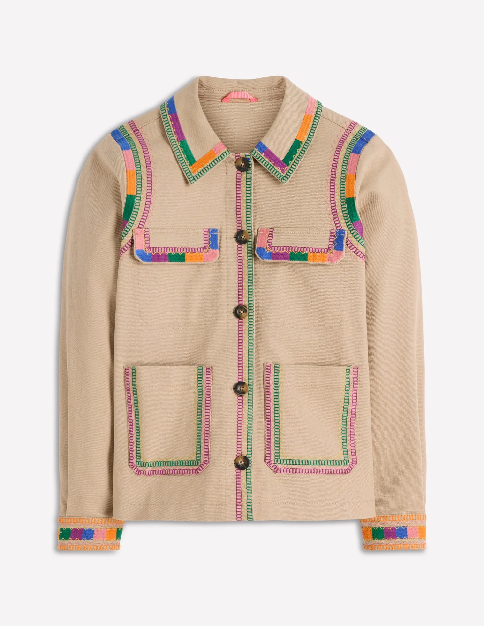 Embroidered Utility Jacket-Camel - 1