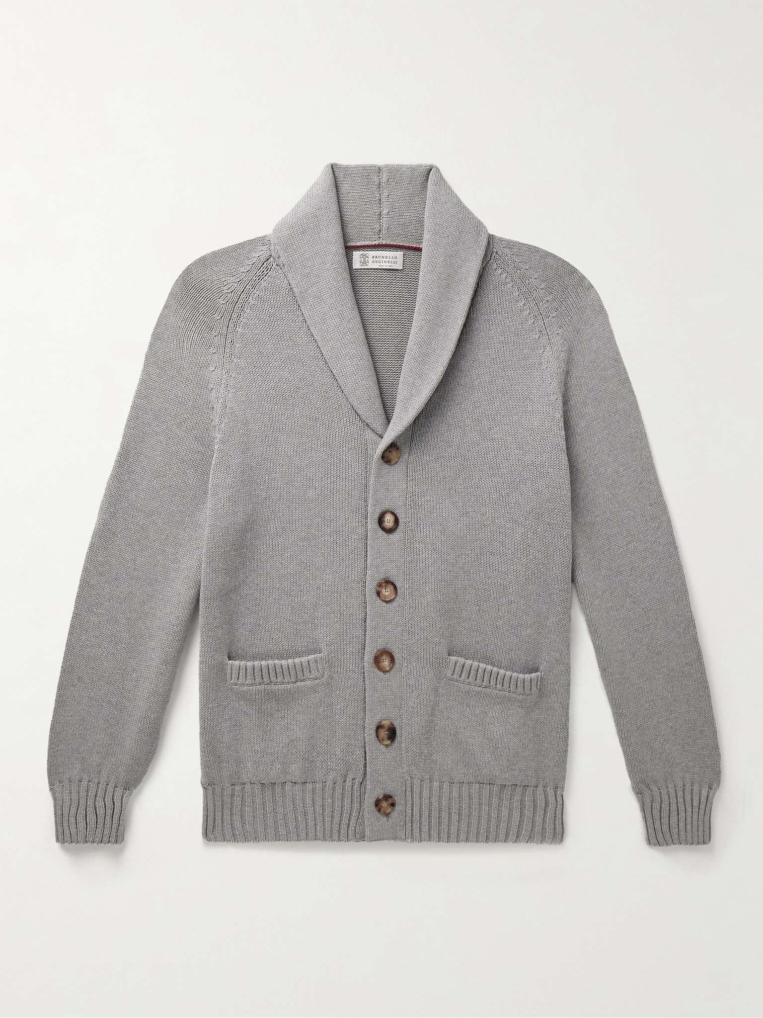 Shawl-Collar Ribbed Cotton Cardigan - 1