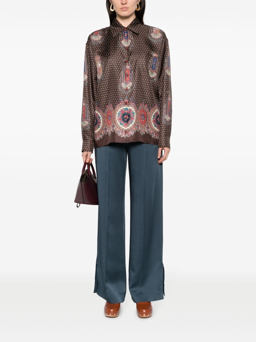 mix-print pointed-collar silk shirt - 2
