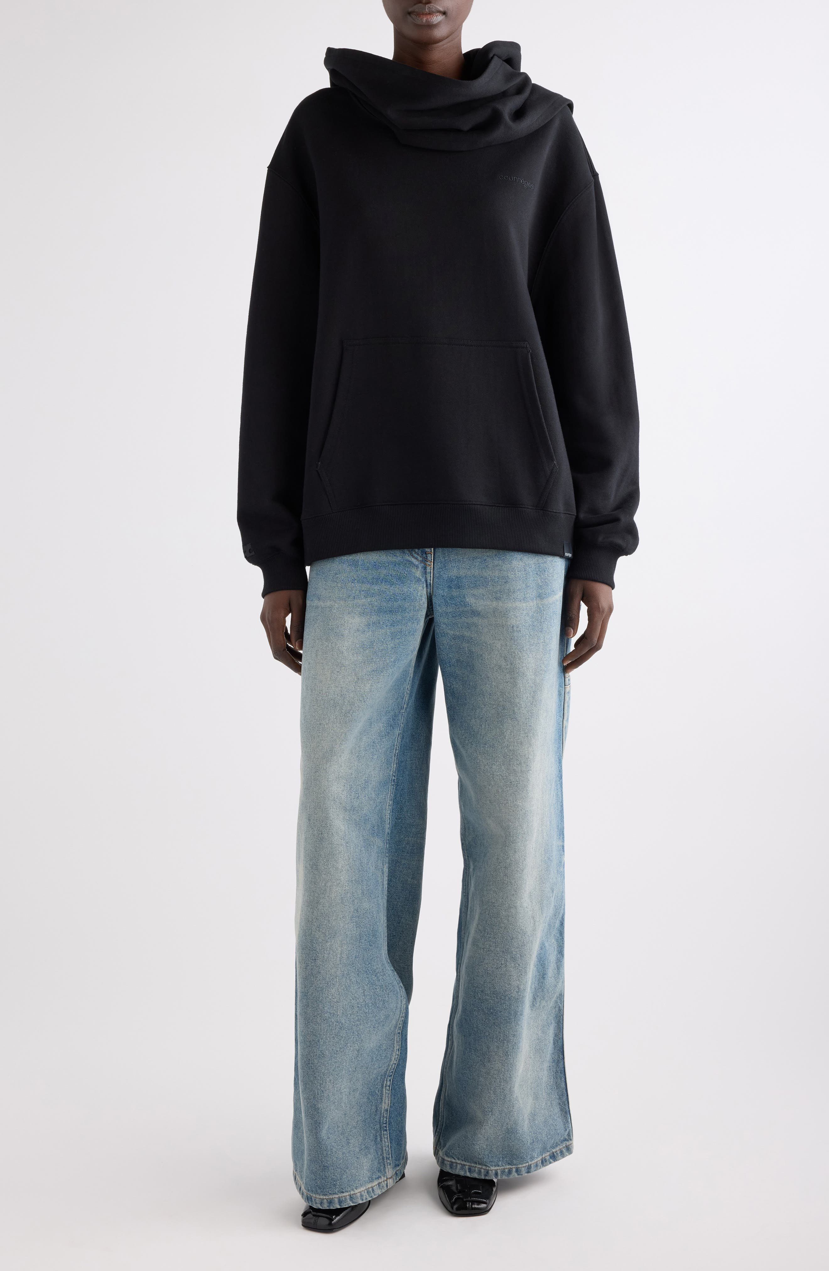 Courrèges Scarf Detail Hoodie in Black at Nordstrom - 2