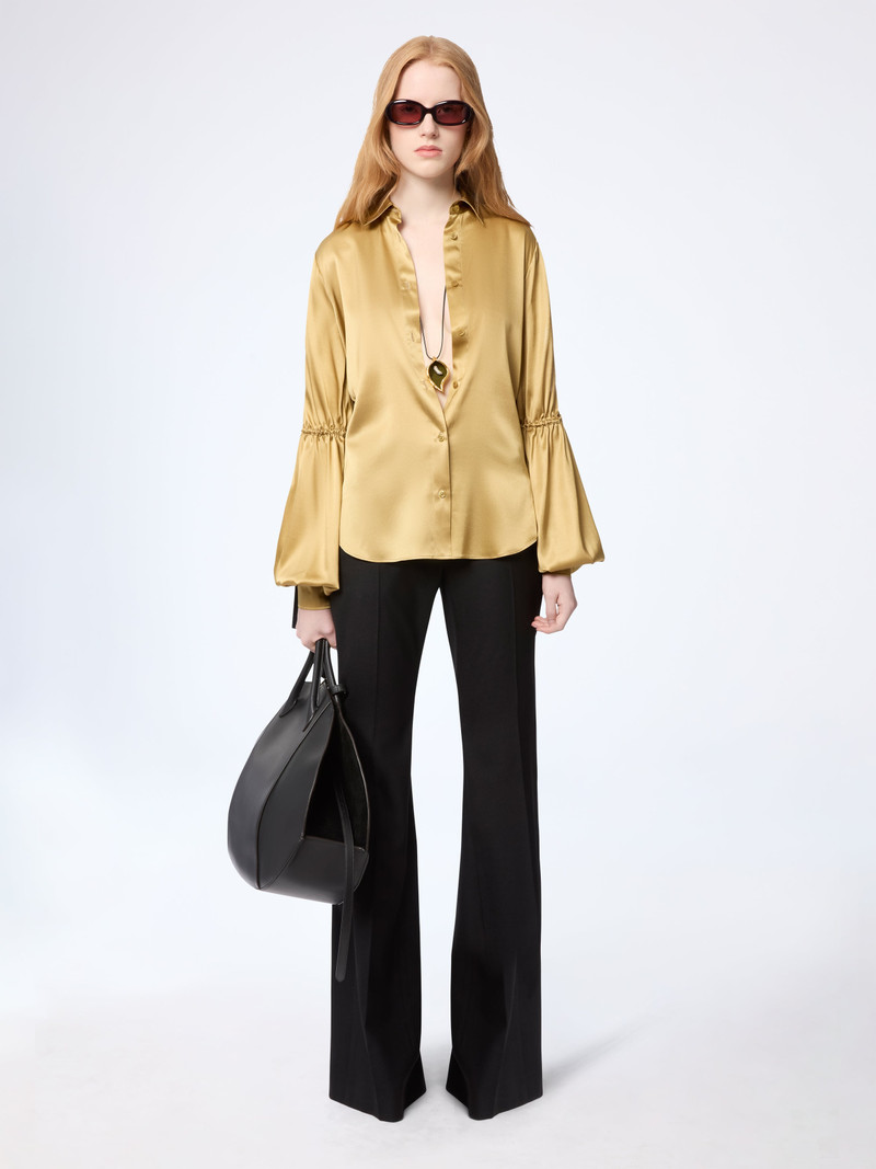 Gold Silk Satin Shirt With Bow Details 1