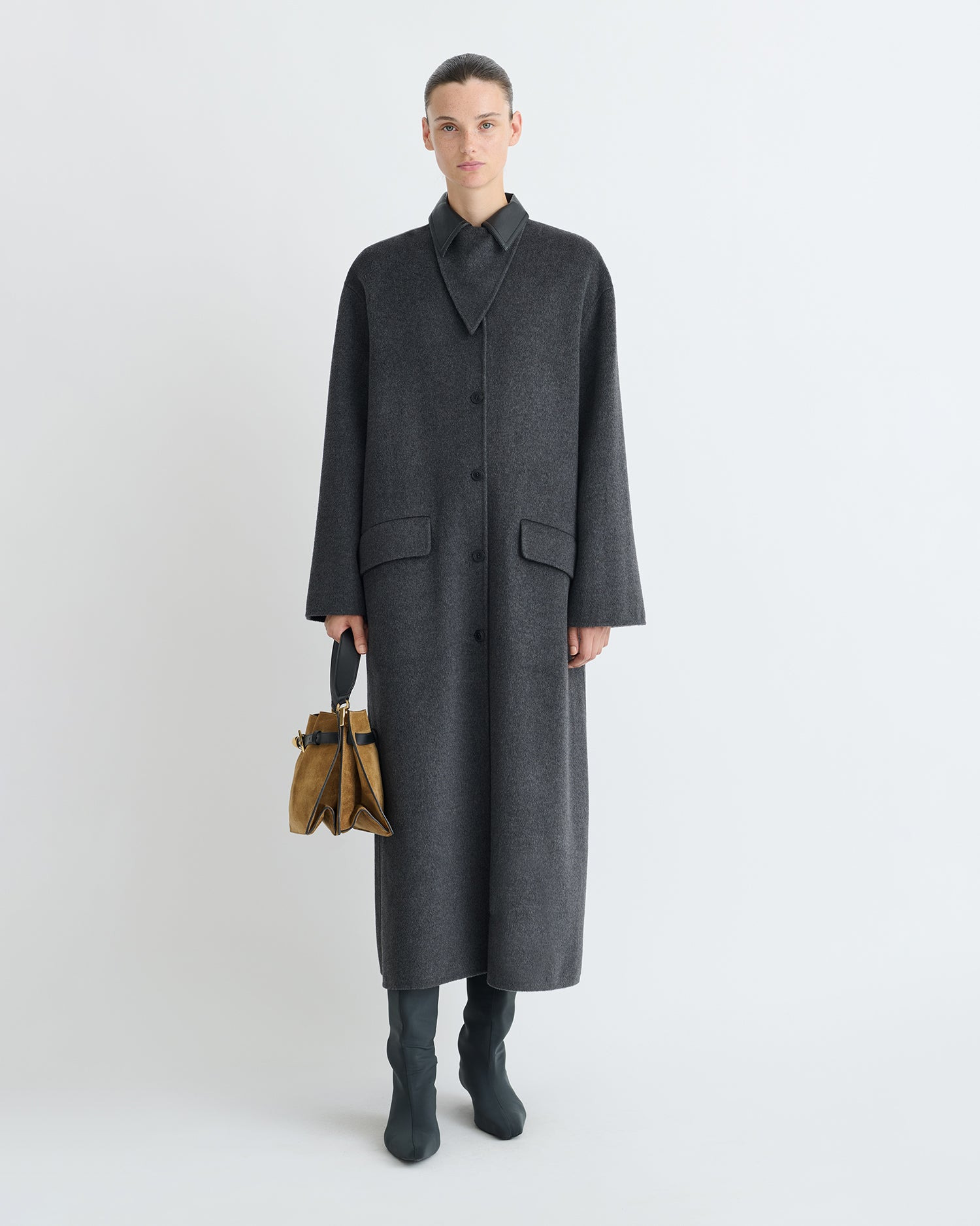 Double Wool/Regen Leather Coat - 2