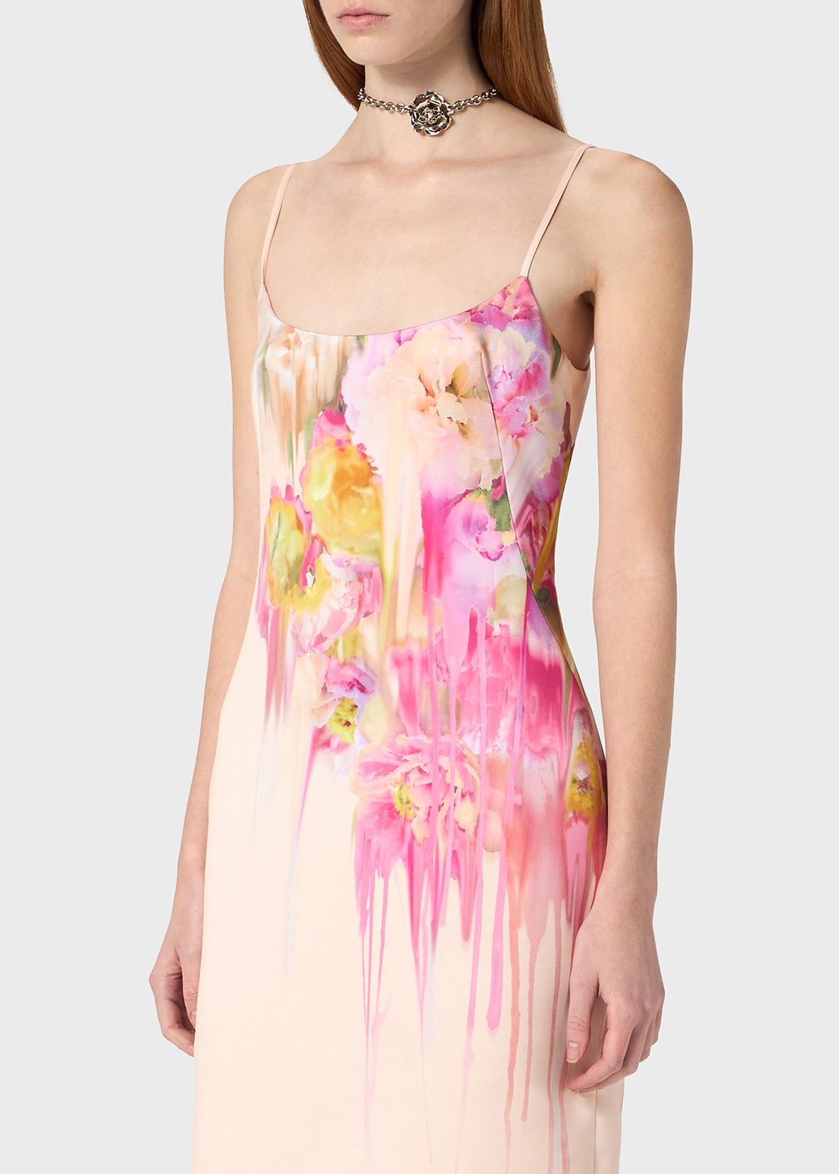 DRESS IN DUCHESSE WITH LIQUID FLOWER PRINT - 5
