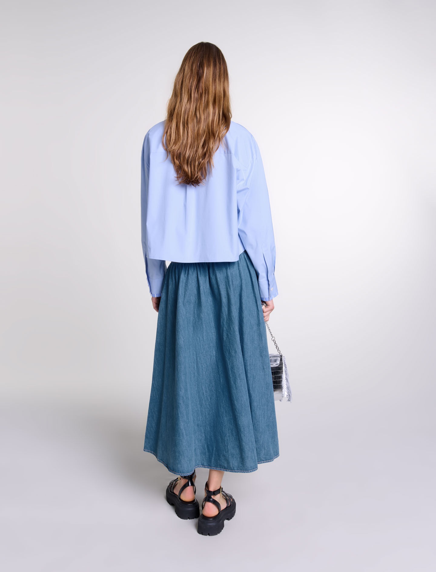 Smocked denim skirt - 4