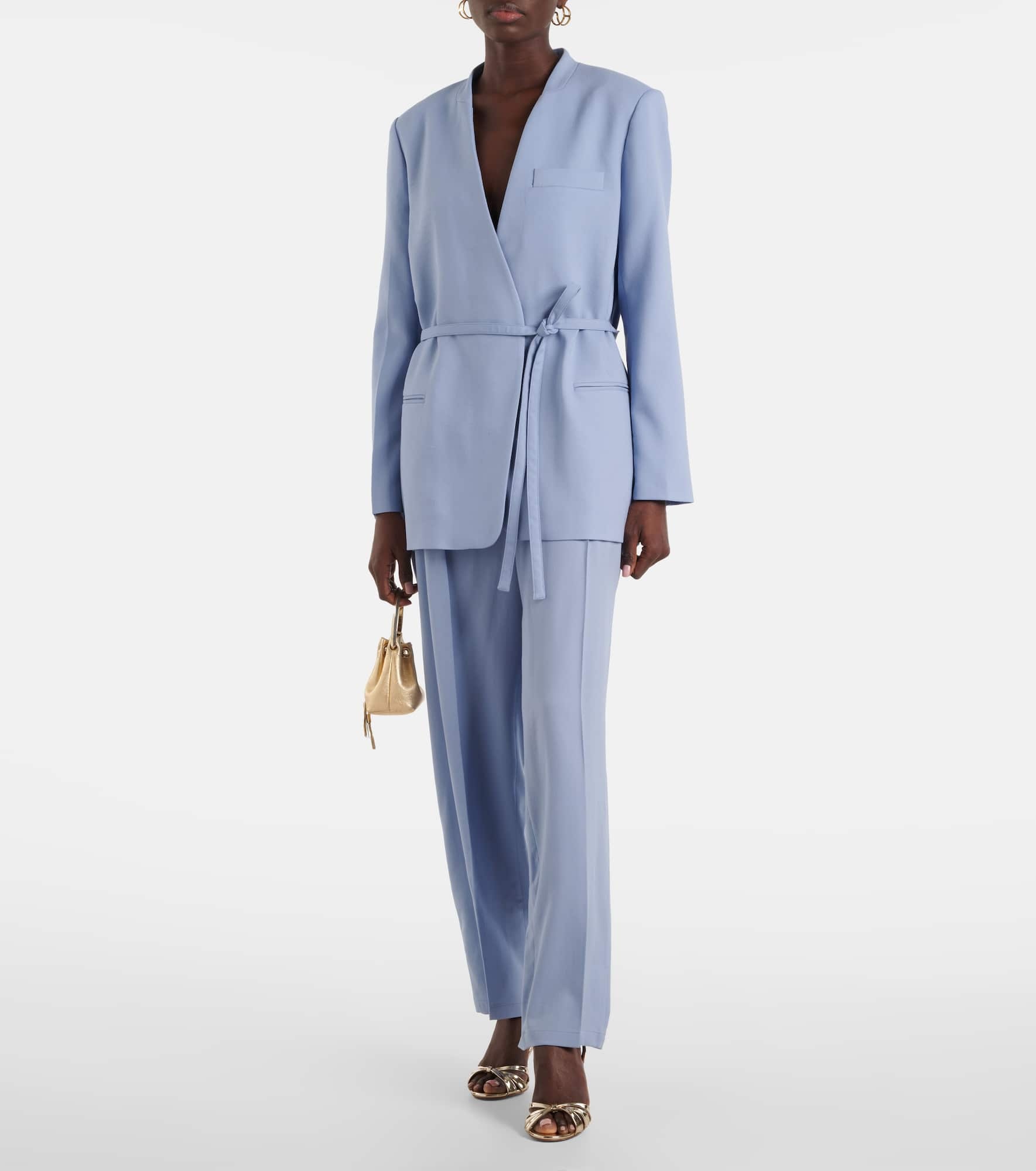 Bucklel wool crêpe wide-leg pants - 2