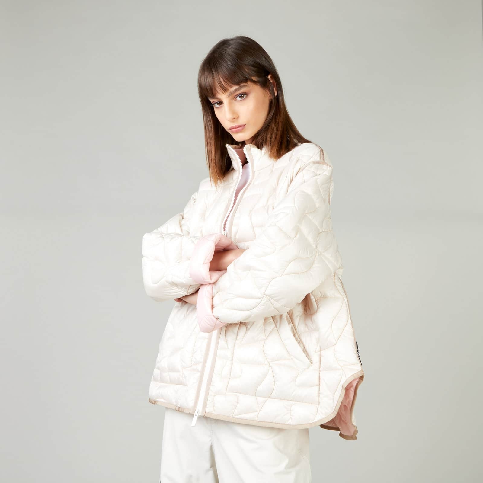 Quilted Bomber Jacket Ivory Beige - 5