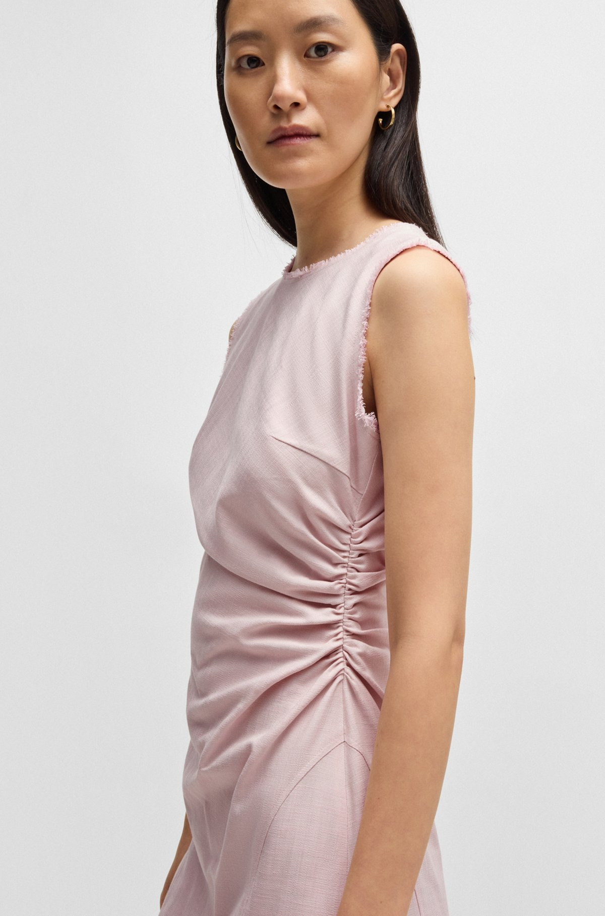 MELANGE DRESS WITH FRAYED AND GATHERED DETAILS - 6