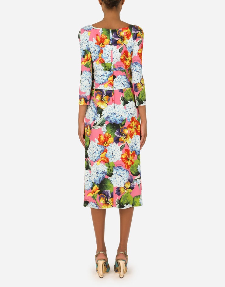 Hydrangea-print calf-length cady dress - 2