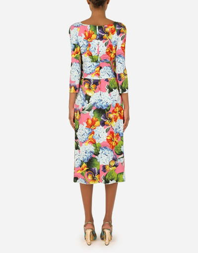 Dolce & Gabbana Hydrangea-print calf-length cady dress outlook