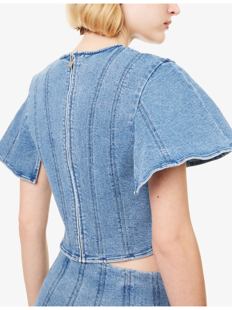 Kolby Cropped Stretch-Denim Top 5
