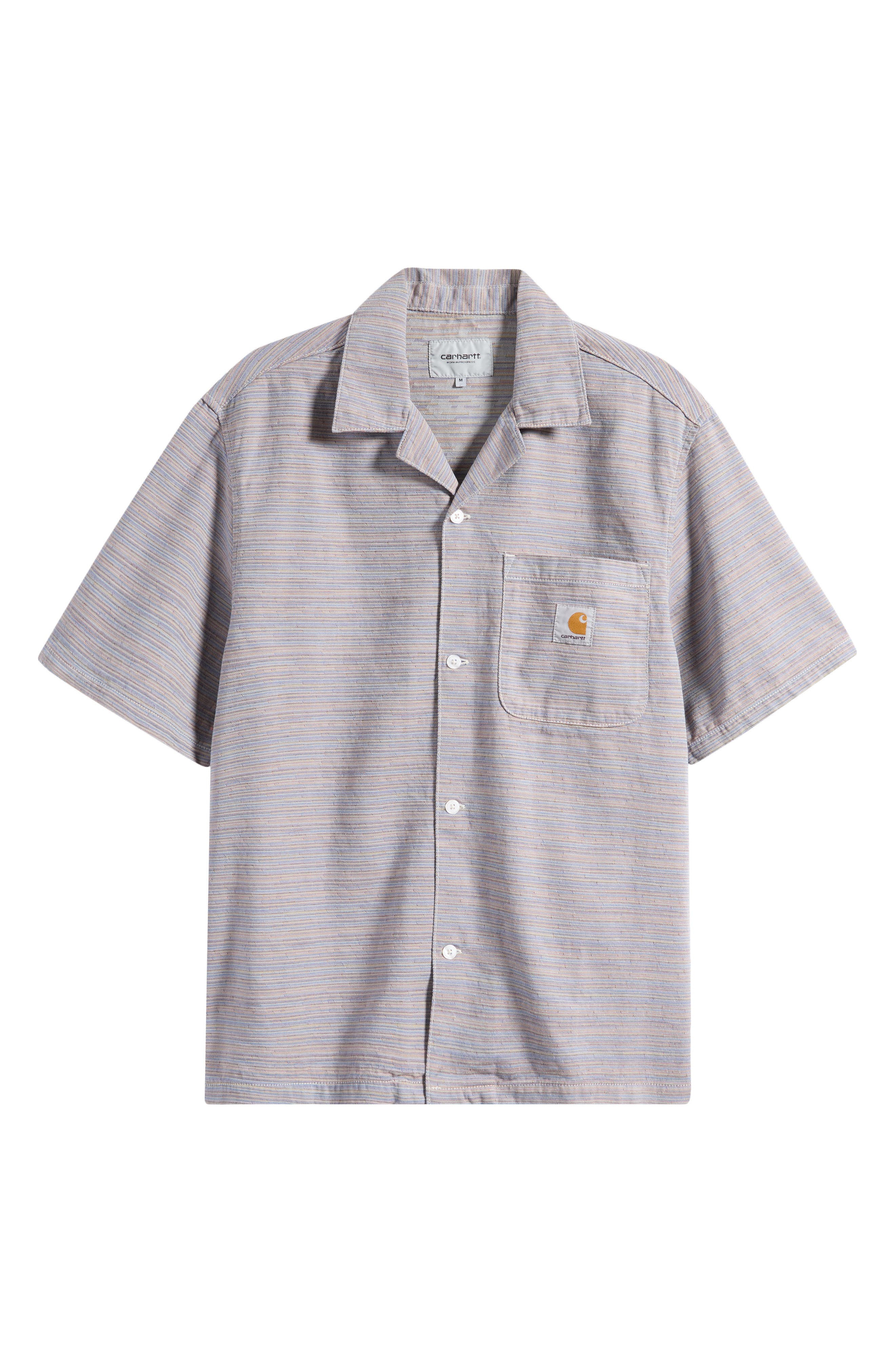Carhartt Work In Progress Gellar Short Sleeve Cotton Jacquard Camp Shirt in Gellar Stripe Multicolor - 6