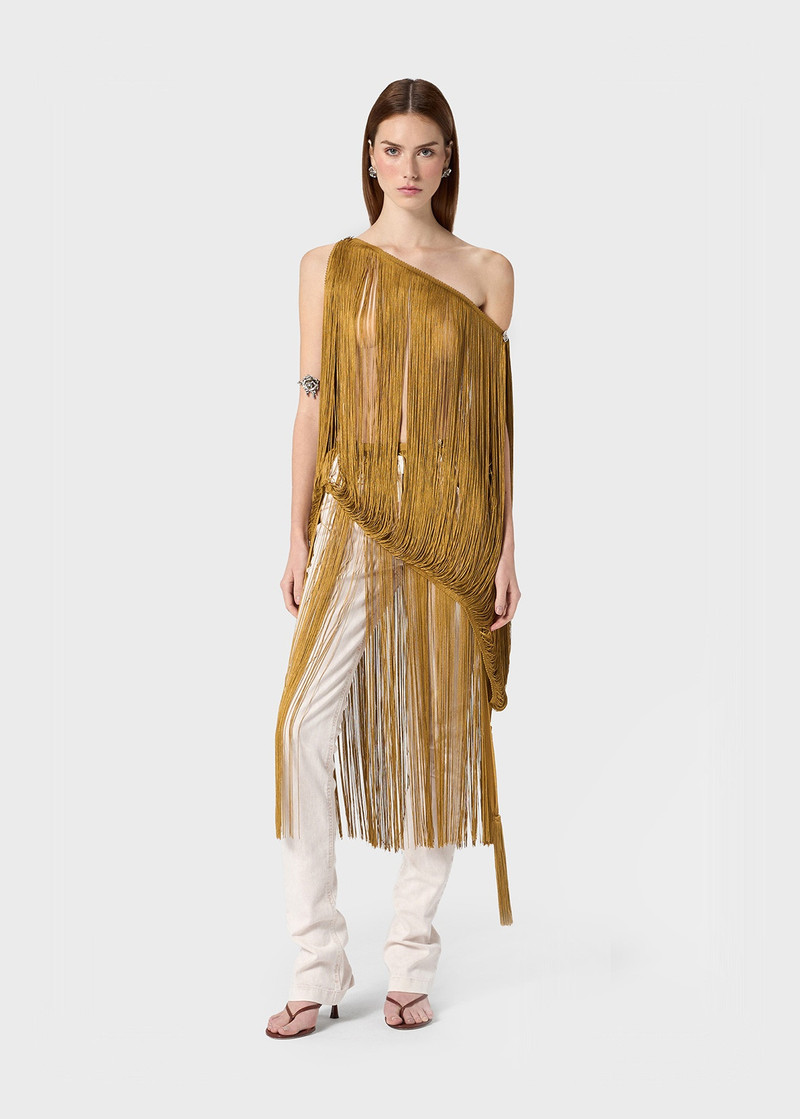 Blumarine PAREO-STYLE SKIRT WITH FRINGES AND JEWEL-DETAILS outlook