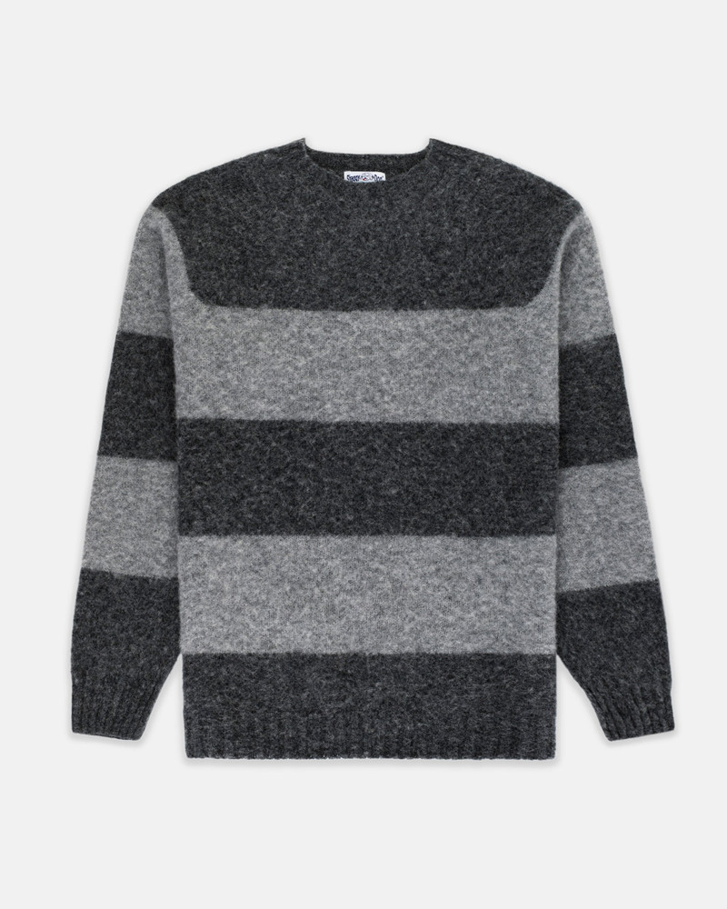 J. PRESS MADE-IN-SCOTLAND GREY & BLACK SHAGGY DOG BLOCK STRIPE SWEATER - TRIM FIT outlook