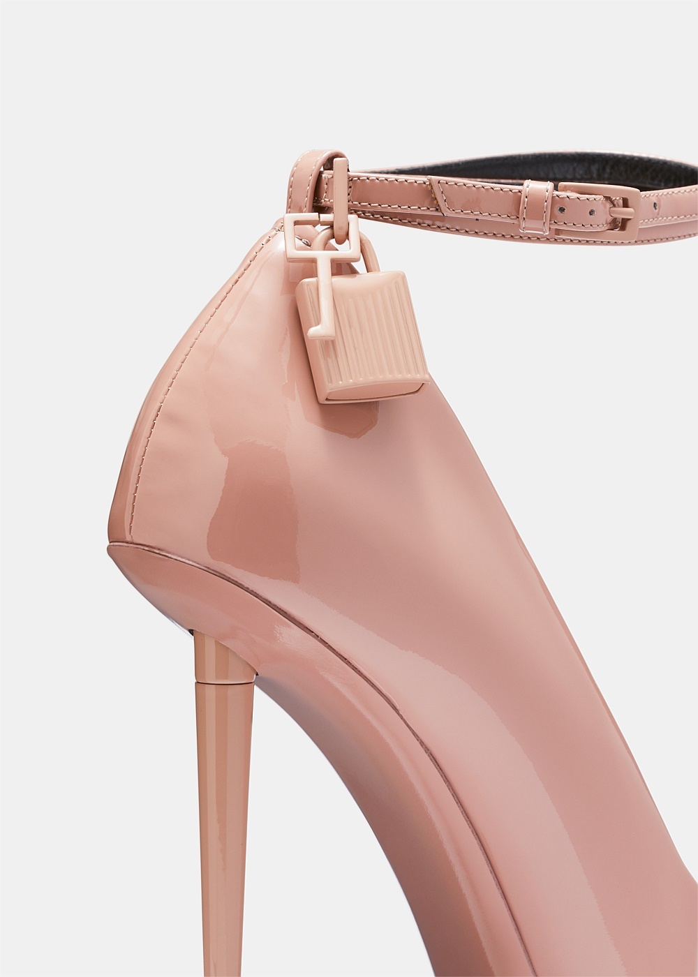 Nude Lacquered Patent Padlock Pump - 4