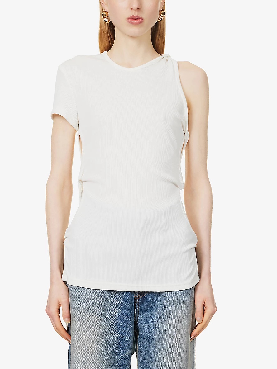 One-shoulder cut-out stretch-woven top - 3