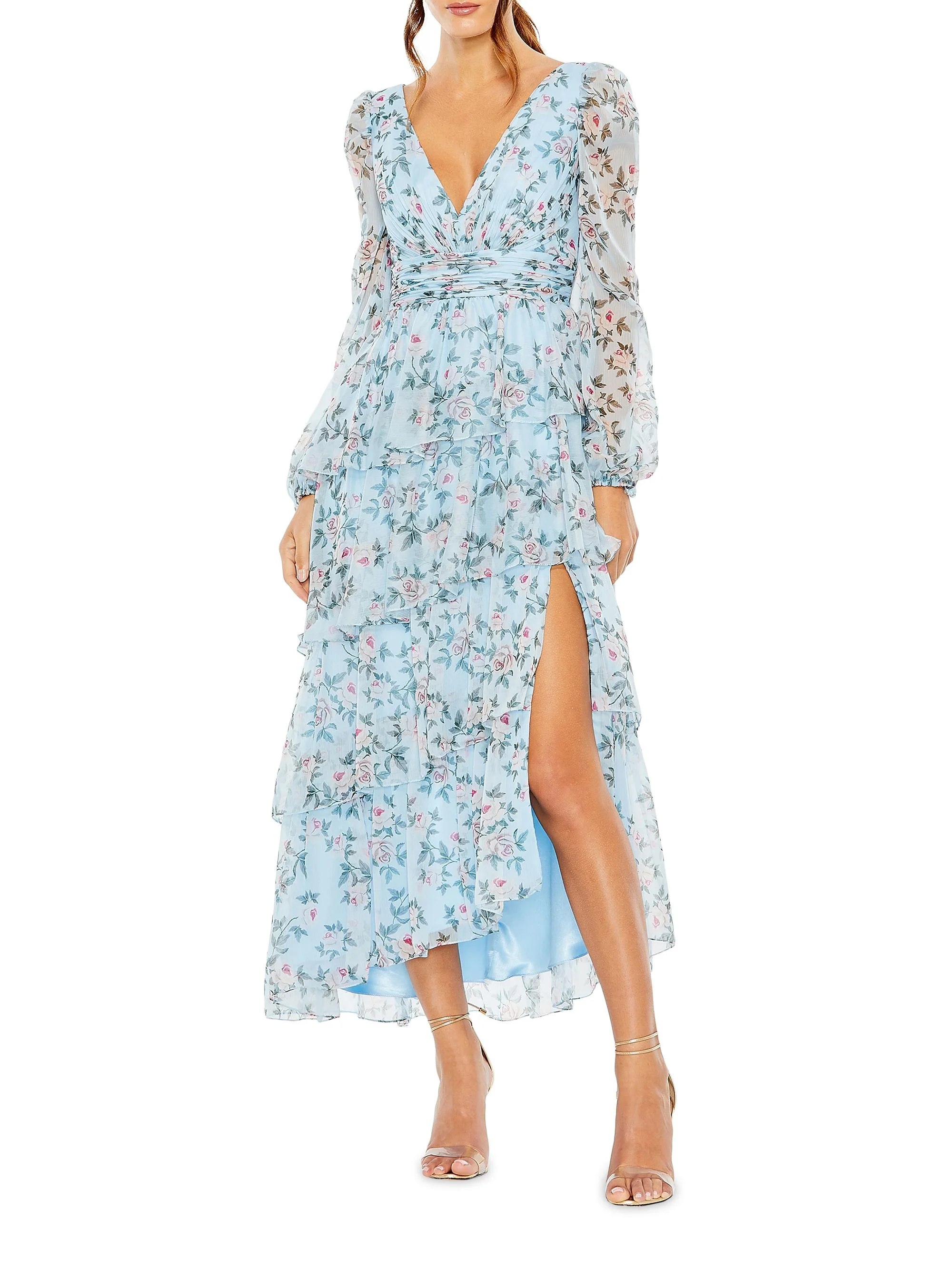 Women's Floral Chiffon Tiered Midi-Dress - Aqua Multi - 1
