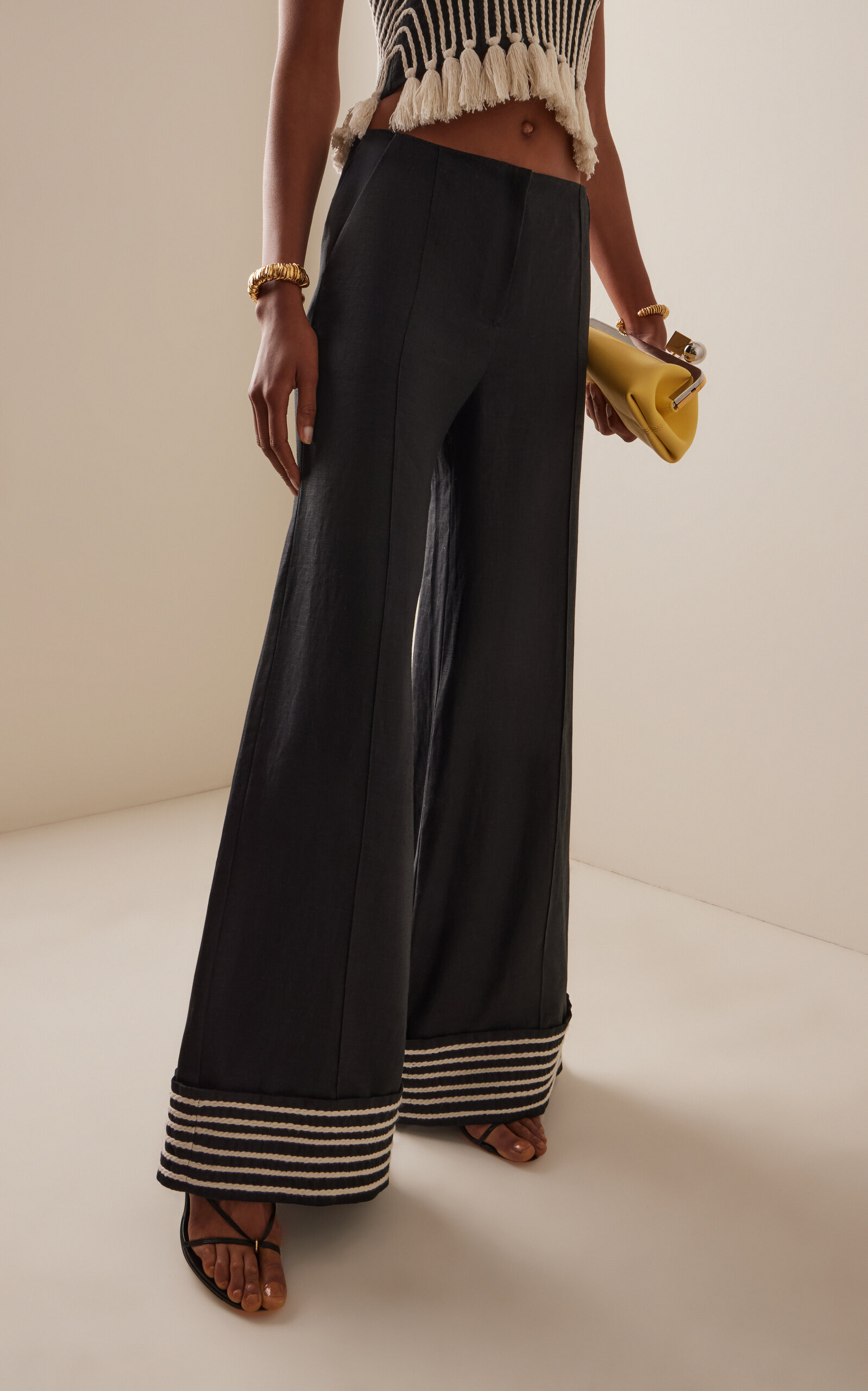 Tu Sutileza Embroidered Linen Pants black/white - 3