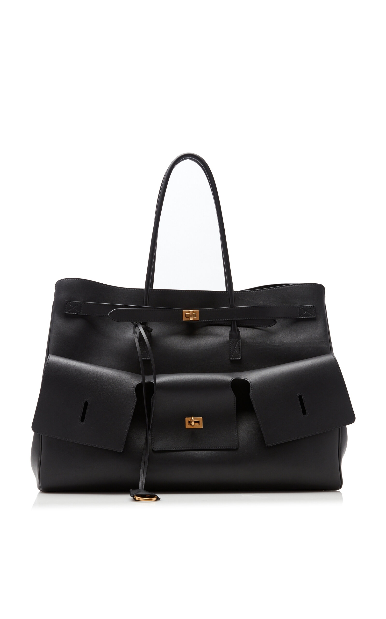 【関税&送料込】Balenciaga Black Leather Small Carry All Hem Women's Hampton Carry All Bag Small in Black | Balenciaga US