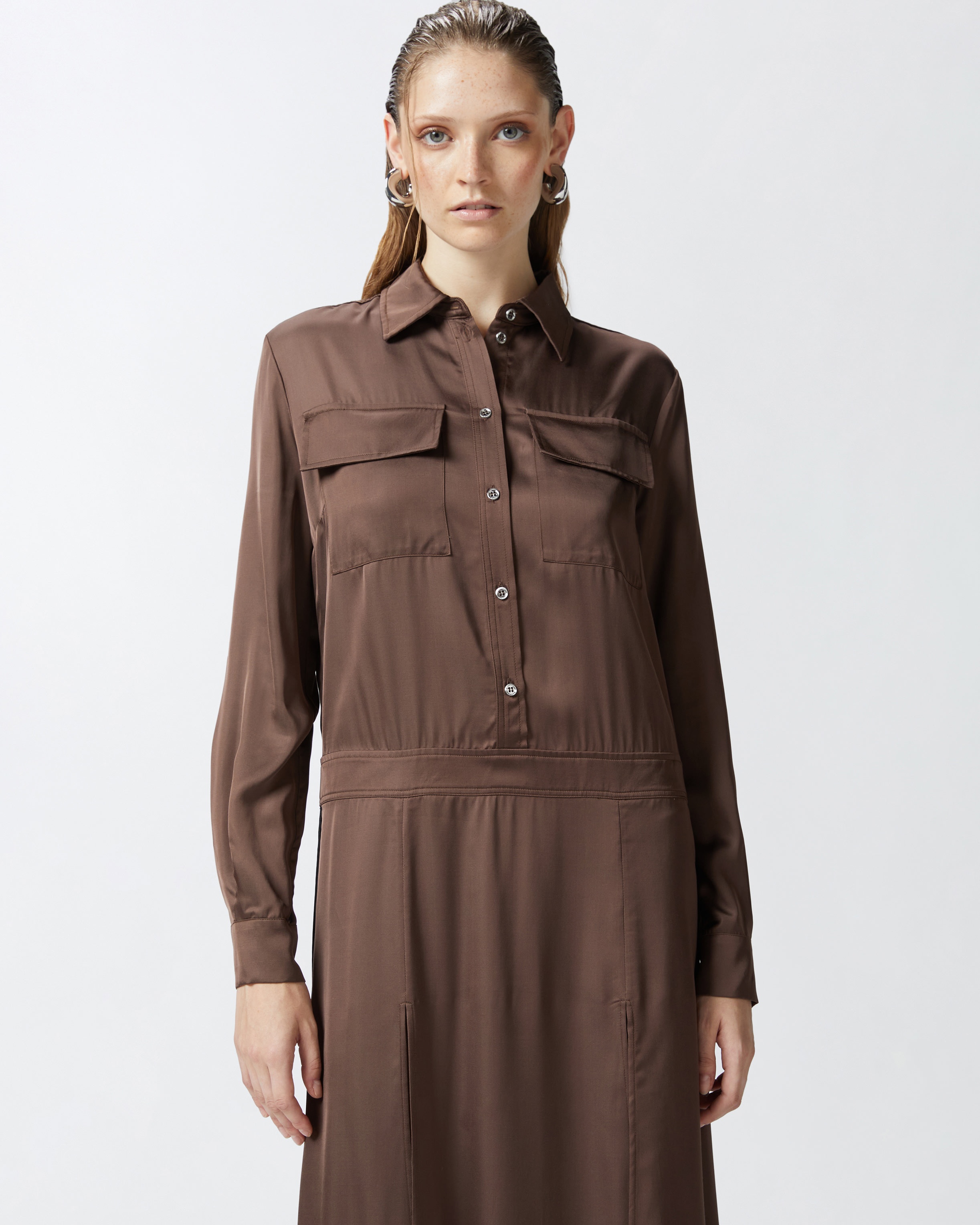 LONG SATIN SHIRT DRESS - 3