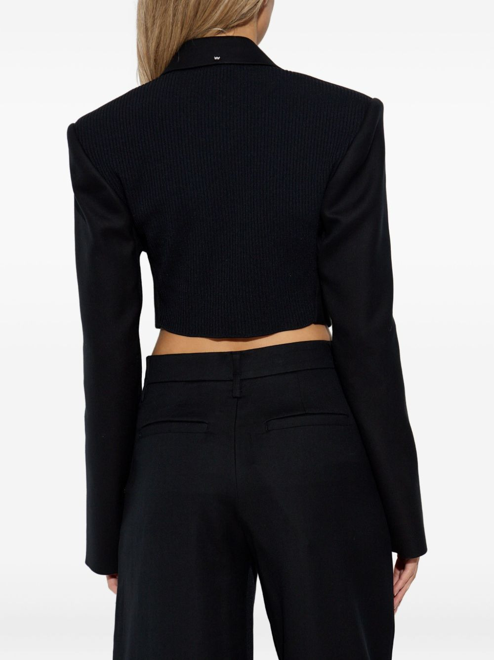cropped knitted-sleeve blazer - 4