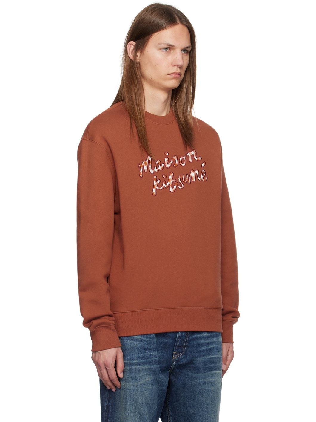 Brown 'Maison Kitsuné' Handwriting Gingham Sweatshirt - 2
