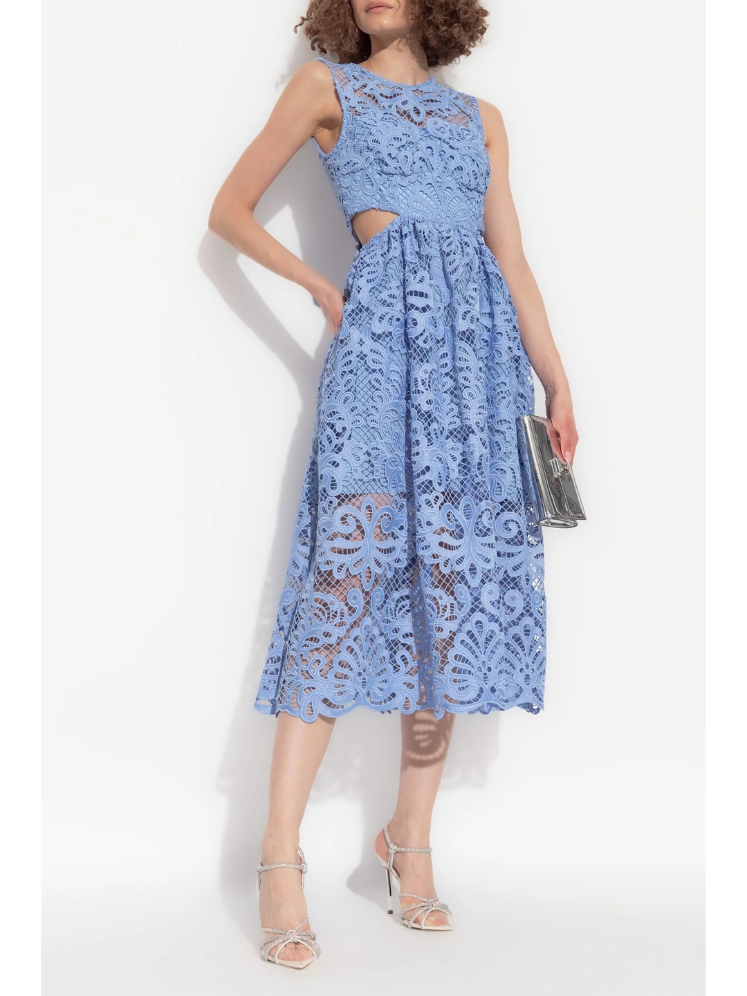 Blue Lace Cut Out Midi Dress - 2