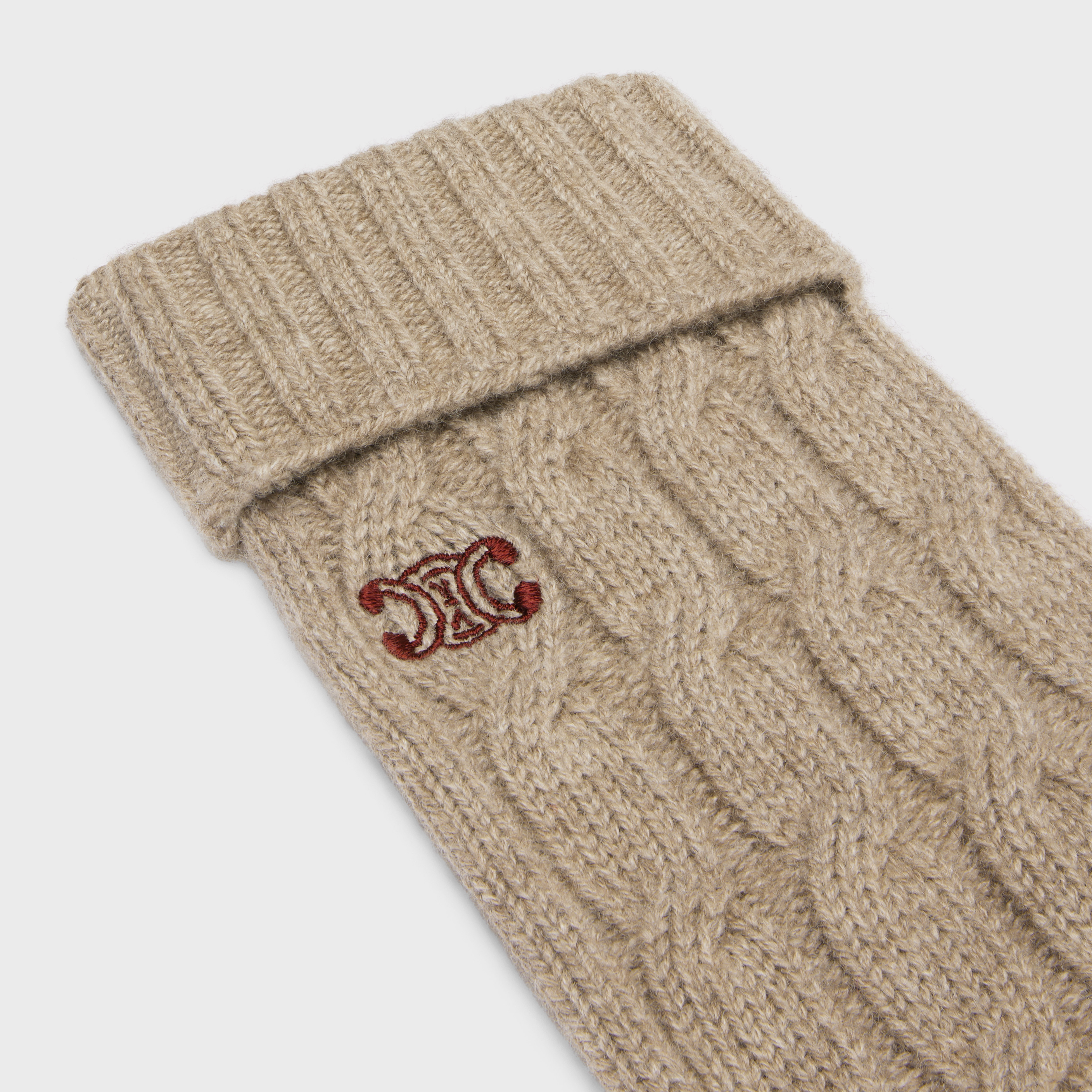 cable-knit triomphe gloves in cashmere - 3