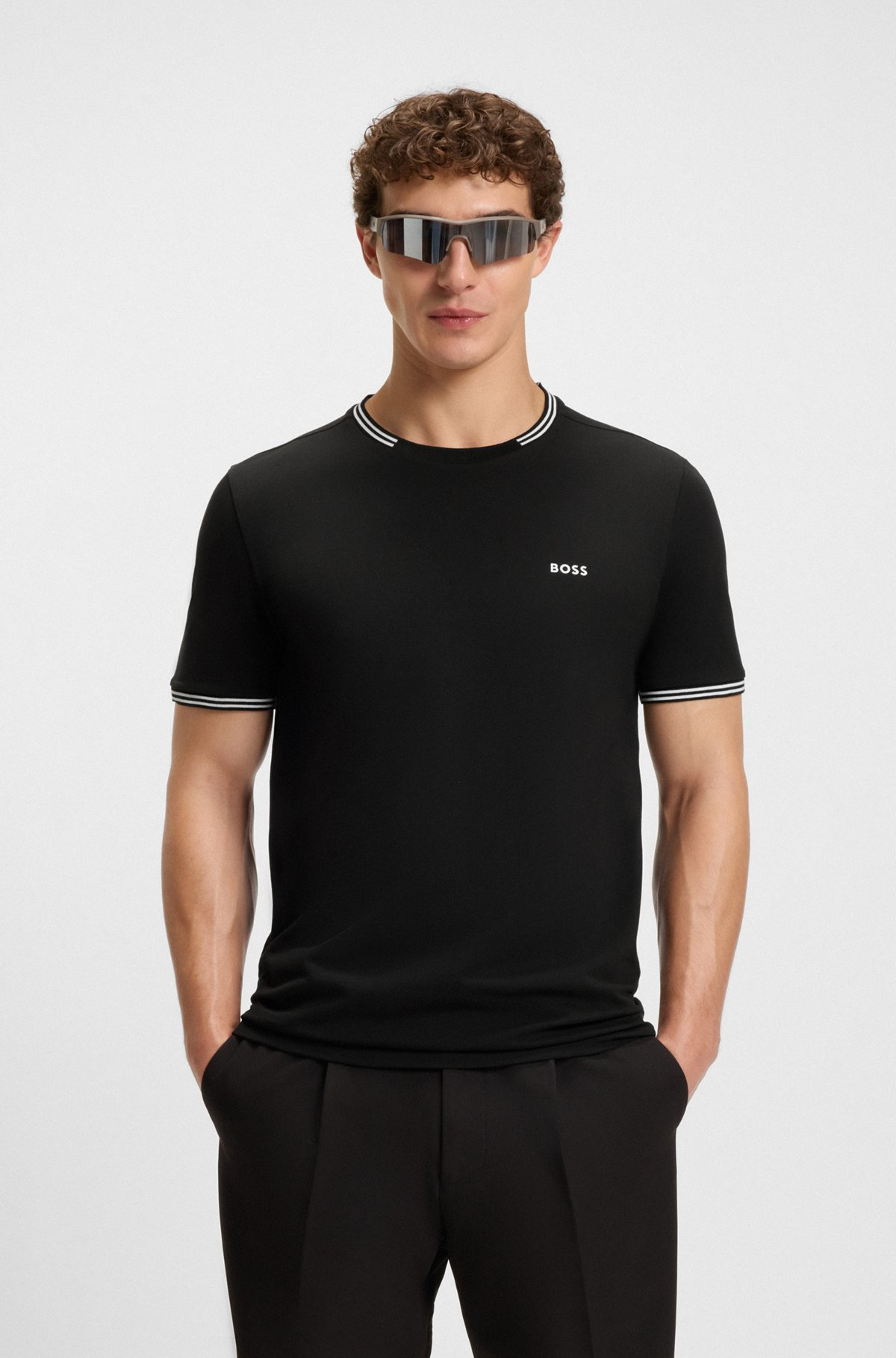 STRETCH-COTTON T-SHIRT WITH STRIPES AND LOGO - 2