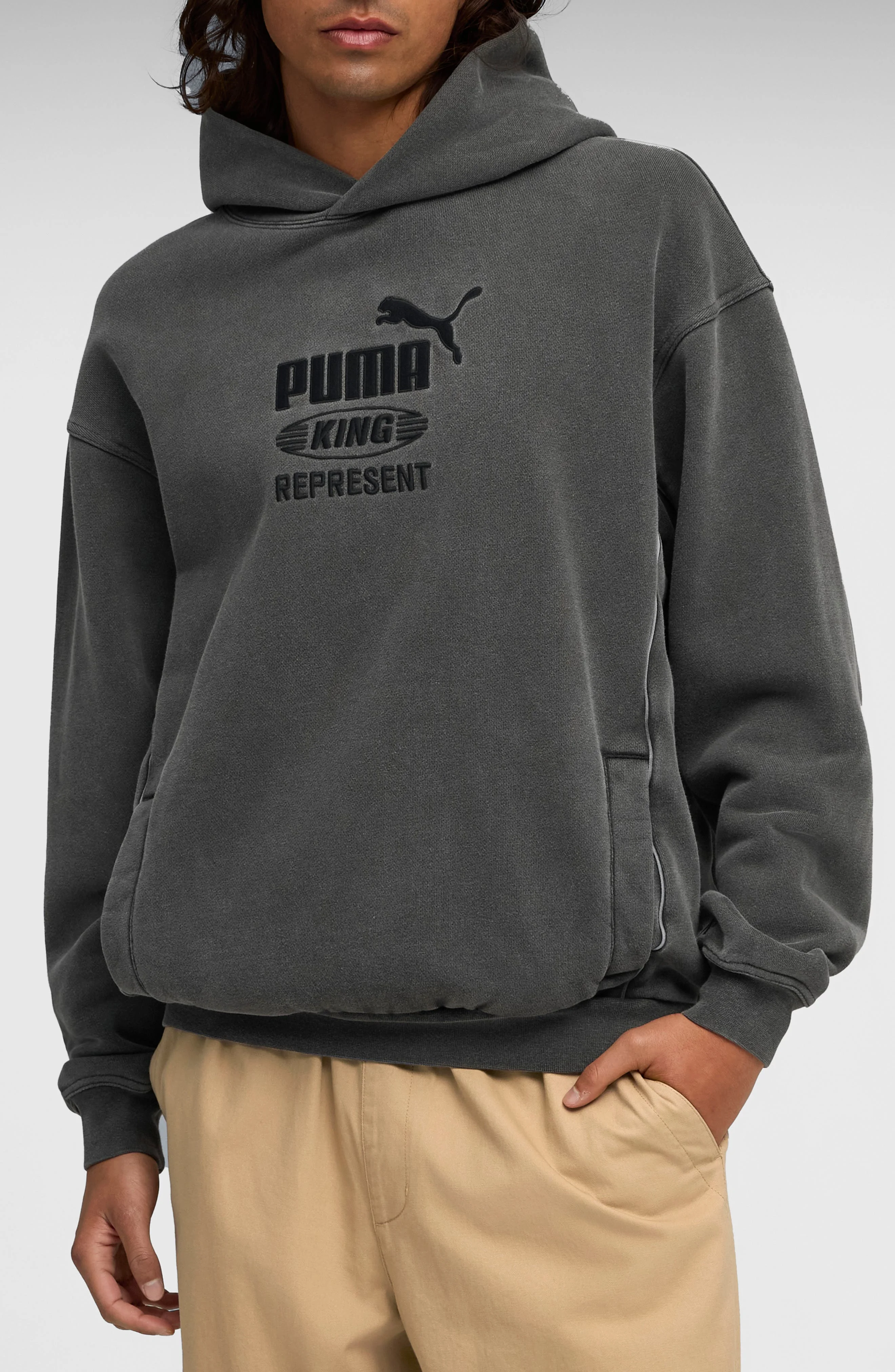 PUMA x Represent Embroidered Cotton Graphic Hoodie in Flat Dark Gray at Nordstrom - 1