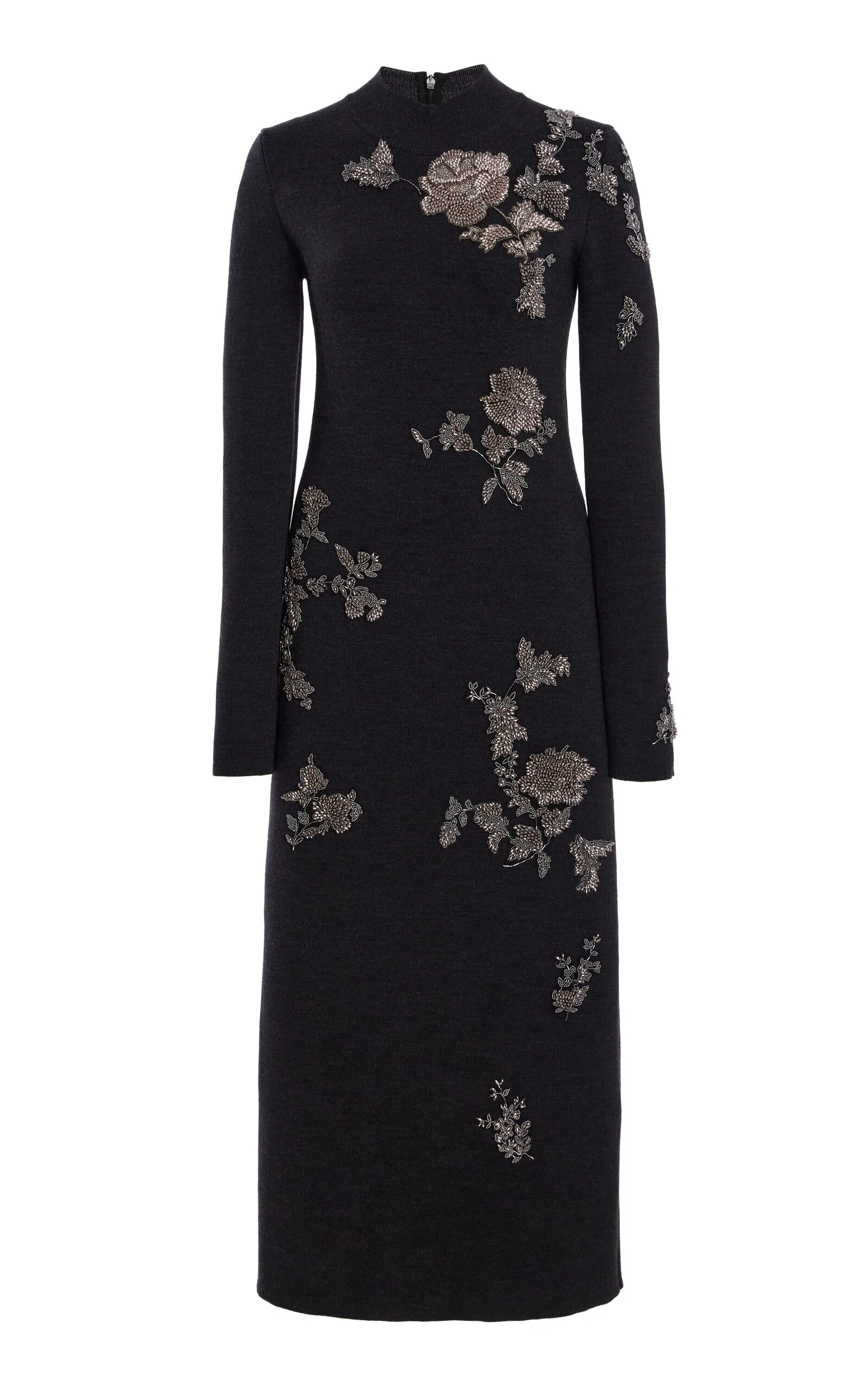 Bead-Embroidered Knit Midi Dress dark green - 1