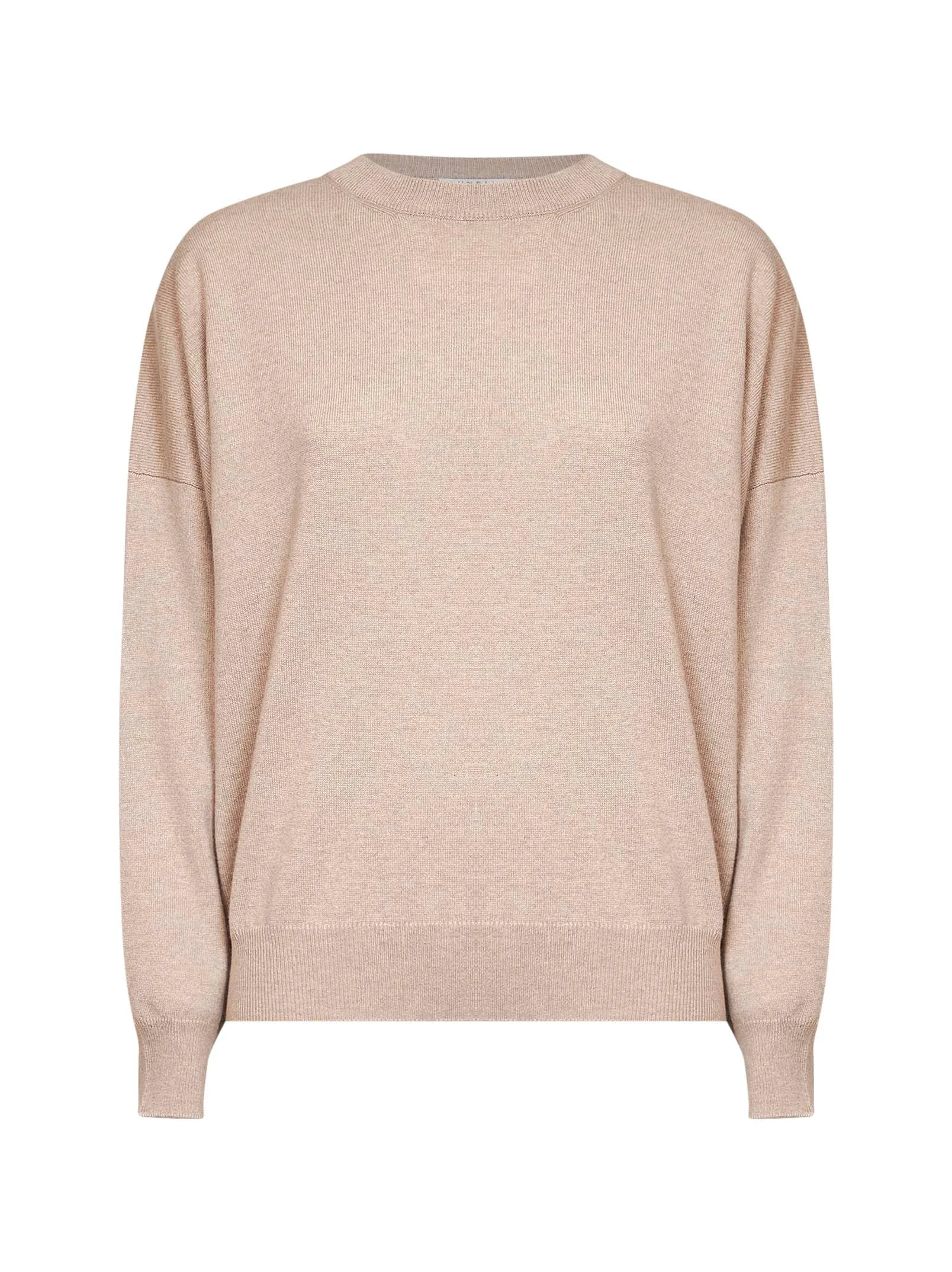 Beige cashmere knit crewneck sweater with monili - 1