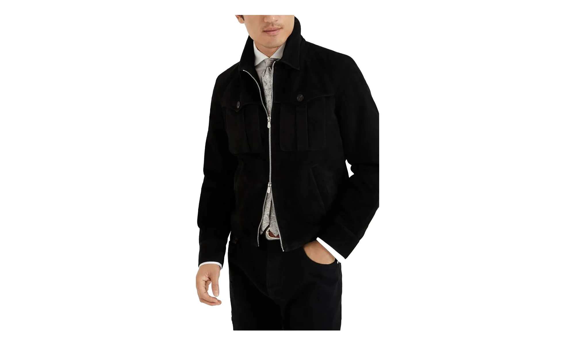 Suede Trucker Jacket "Black" BRUN1038 - 1