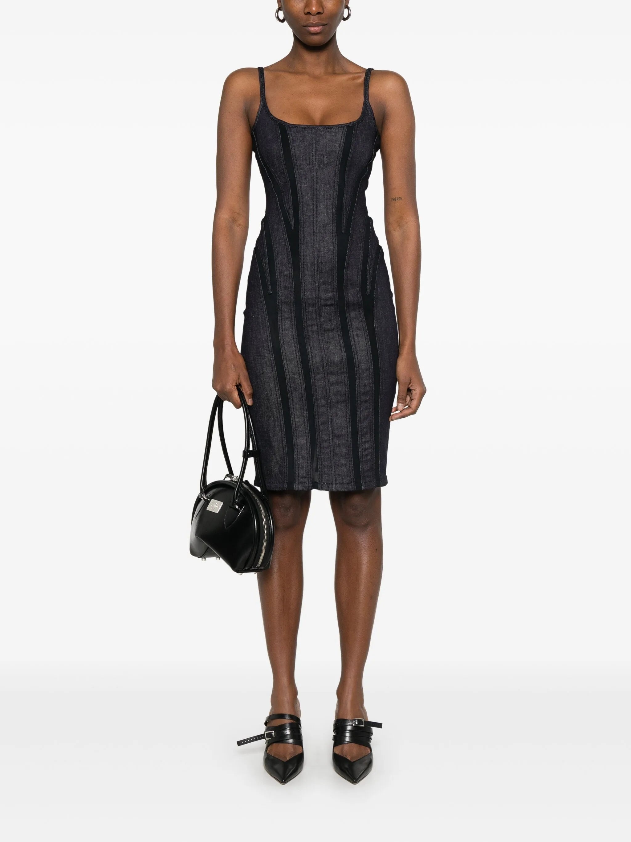 Mesh-panel Denim Midi Dress - 2