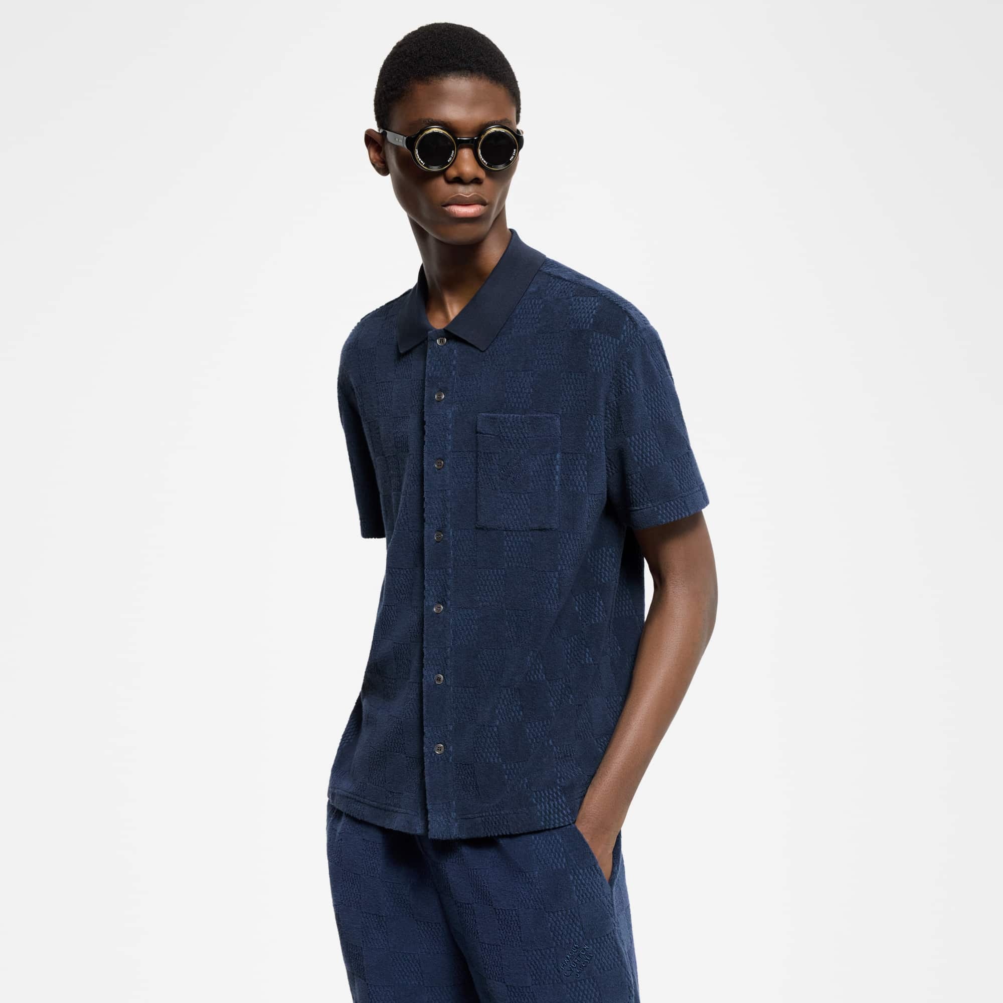 Damier French Terry Short-Sleeved Cotton-Blend Shirt - 2