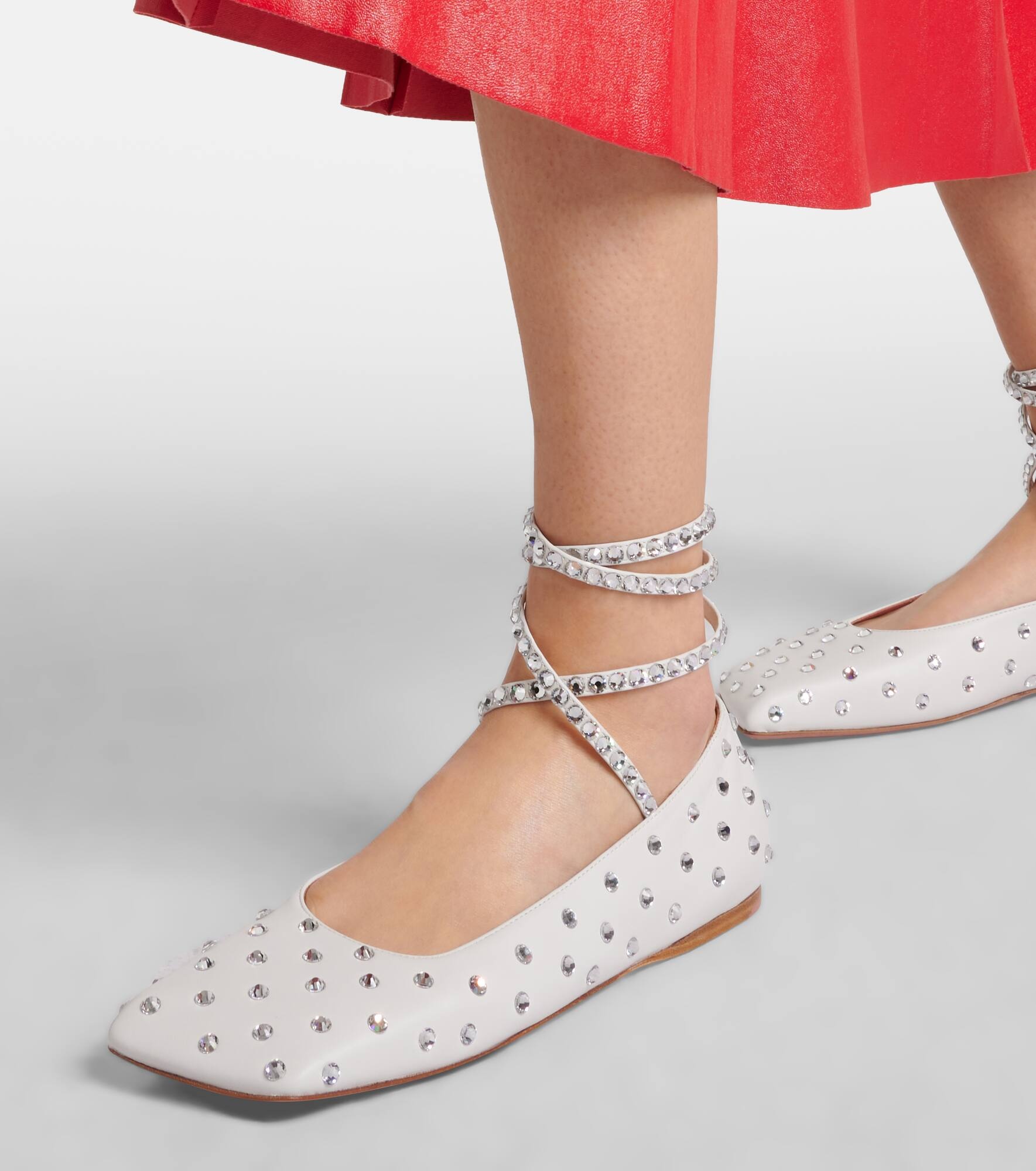 Ane crystal-embellished leather flats - 7