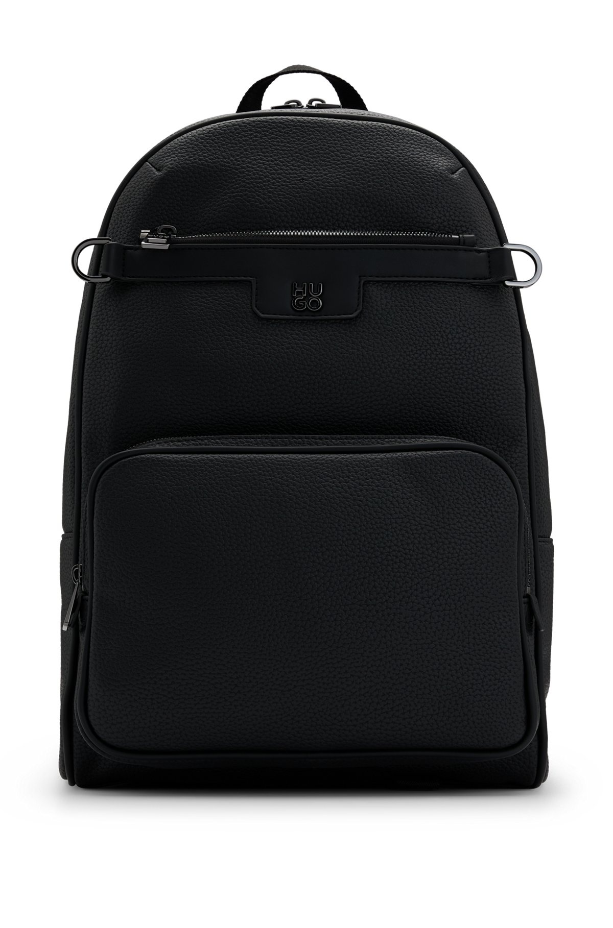 GRAINED FAUX-LEATHER BACKPACK WITH STACKED-LOGO TRIM - 1