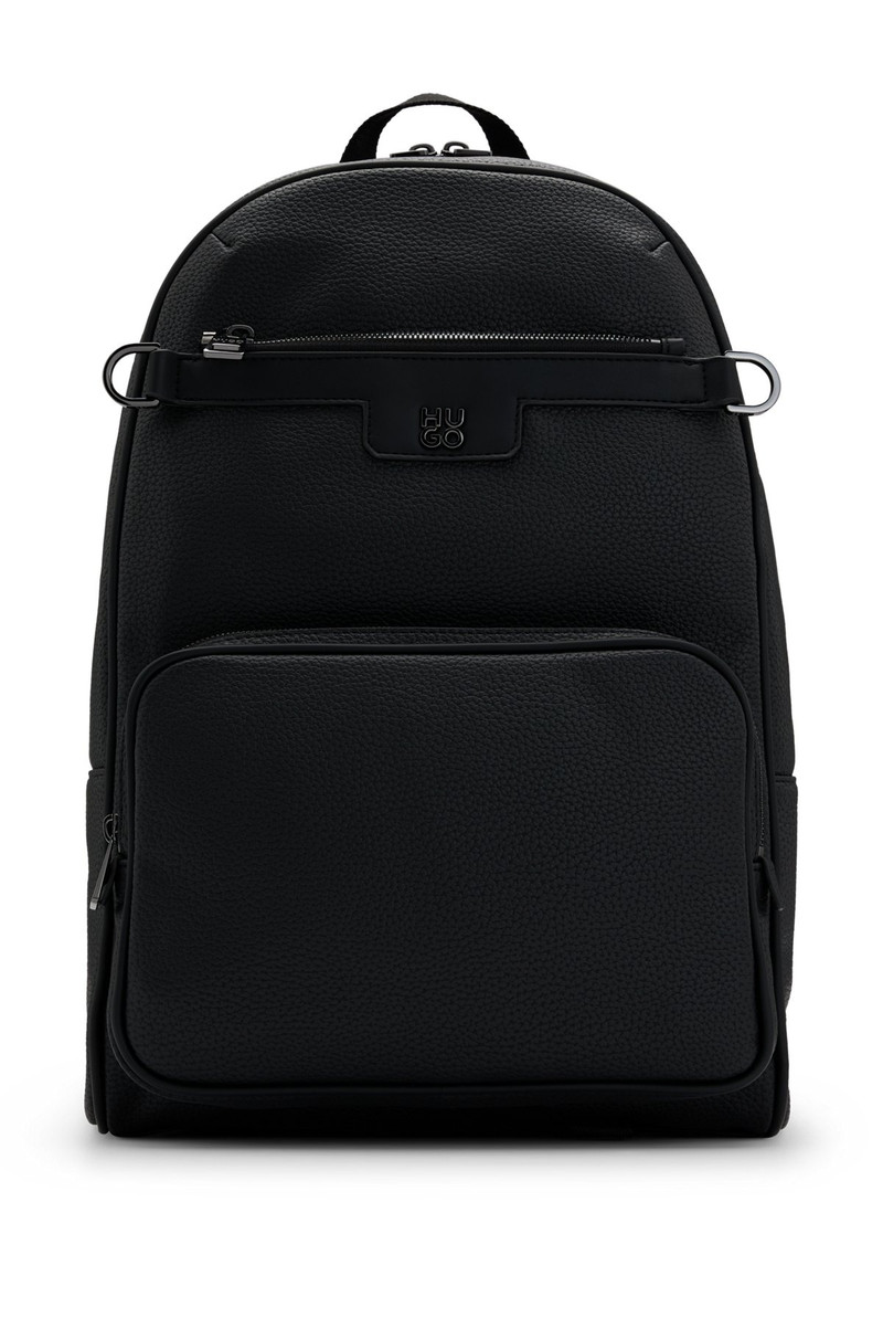 GRAINED FAUX-LEATHER BACKPACK WITH STACKED-LOGO TRIM 1
