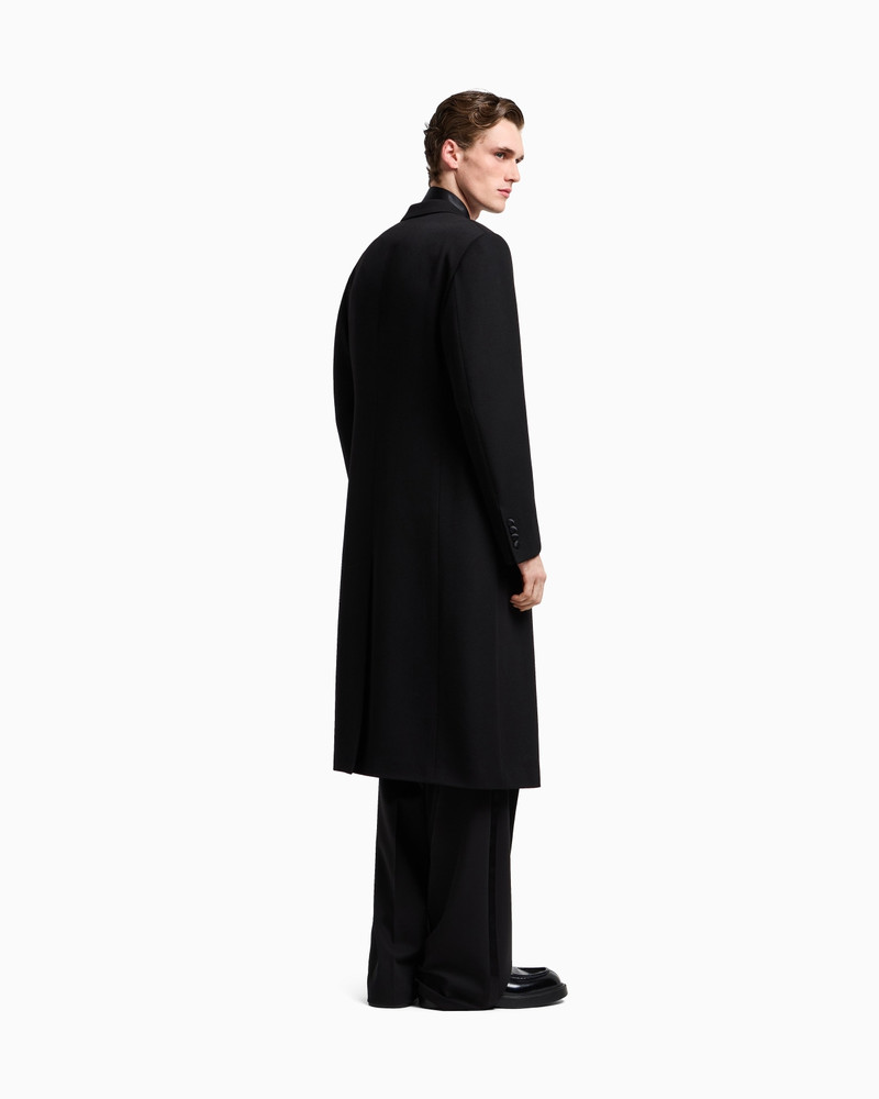 DOUBLE-BREASTED COAT IN GRANULAR VIRGIN WOOL WITH SATIN DETAILS 3