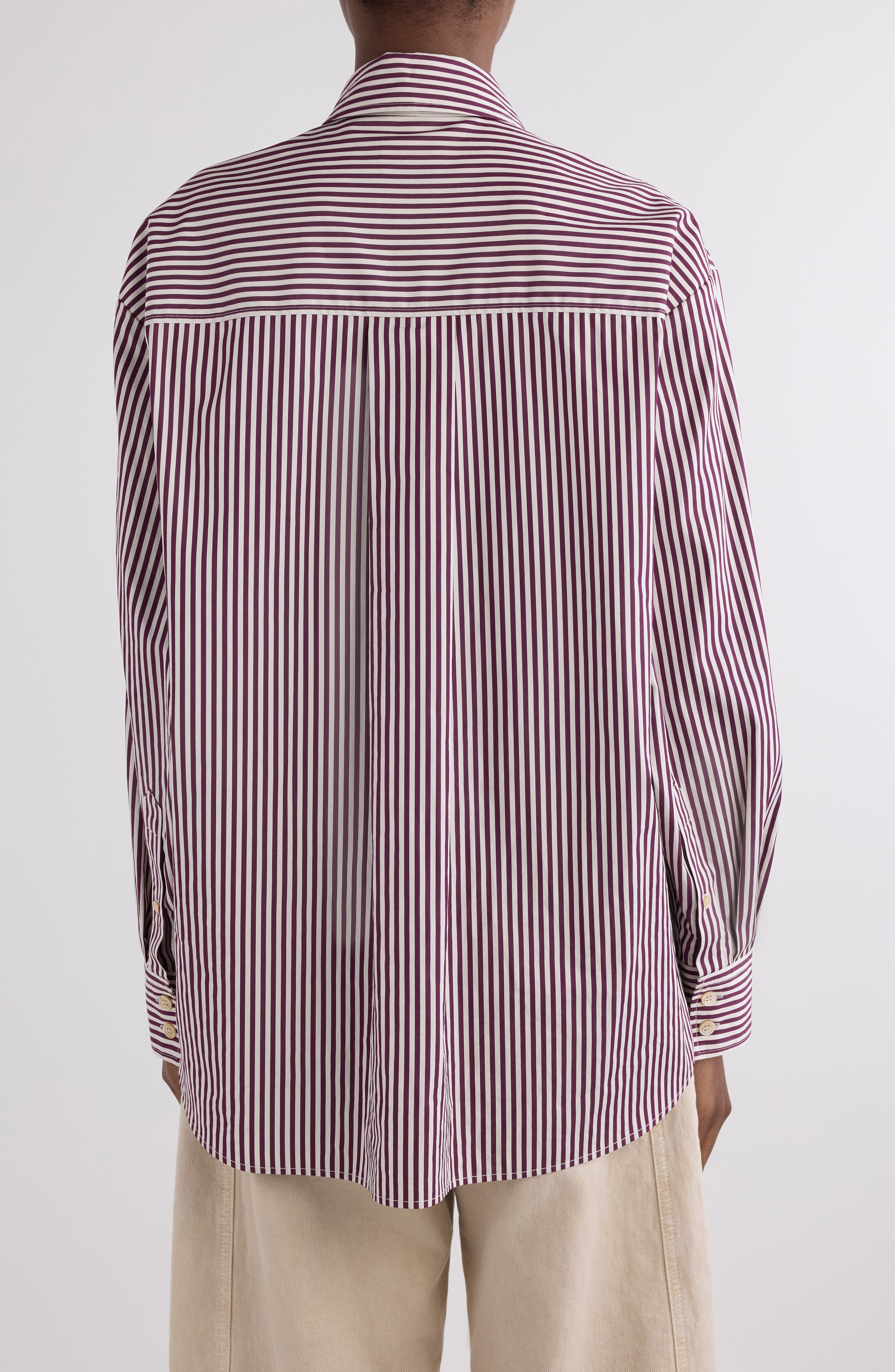 Isabel Marant Fabriza Stripe Cotton Poplin Button-Up Shirt in Ecru/Burgundy at Nordstrom - 3
