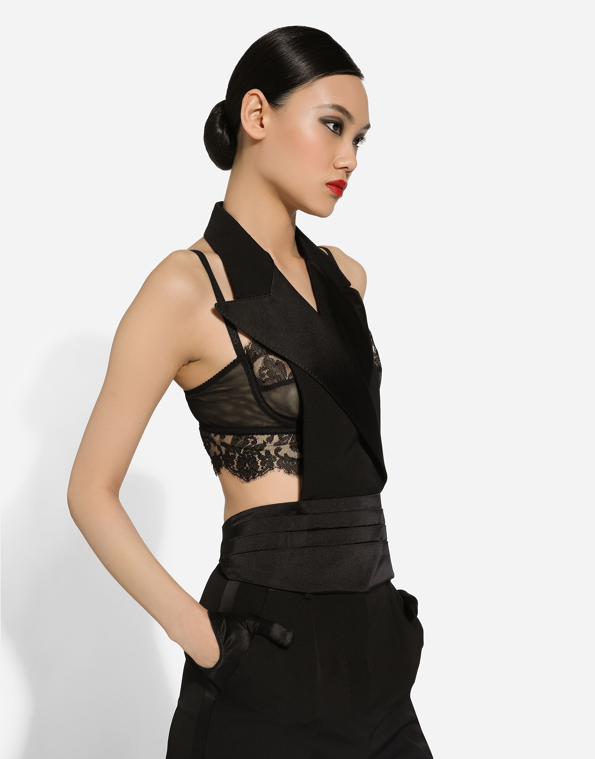 Double-breasted silk satin vest with low neckline on the back - 6