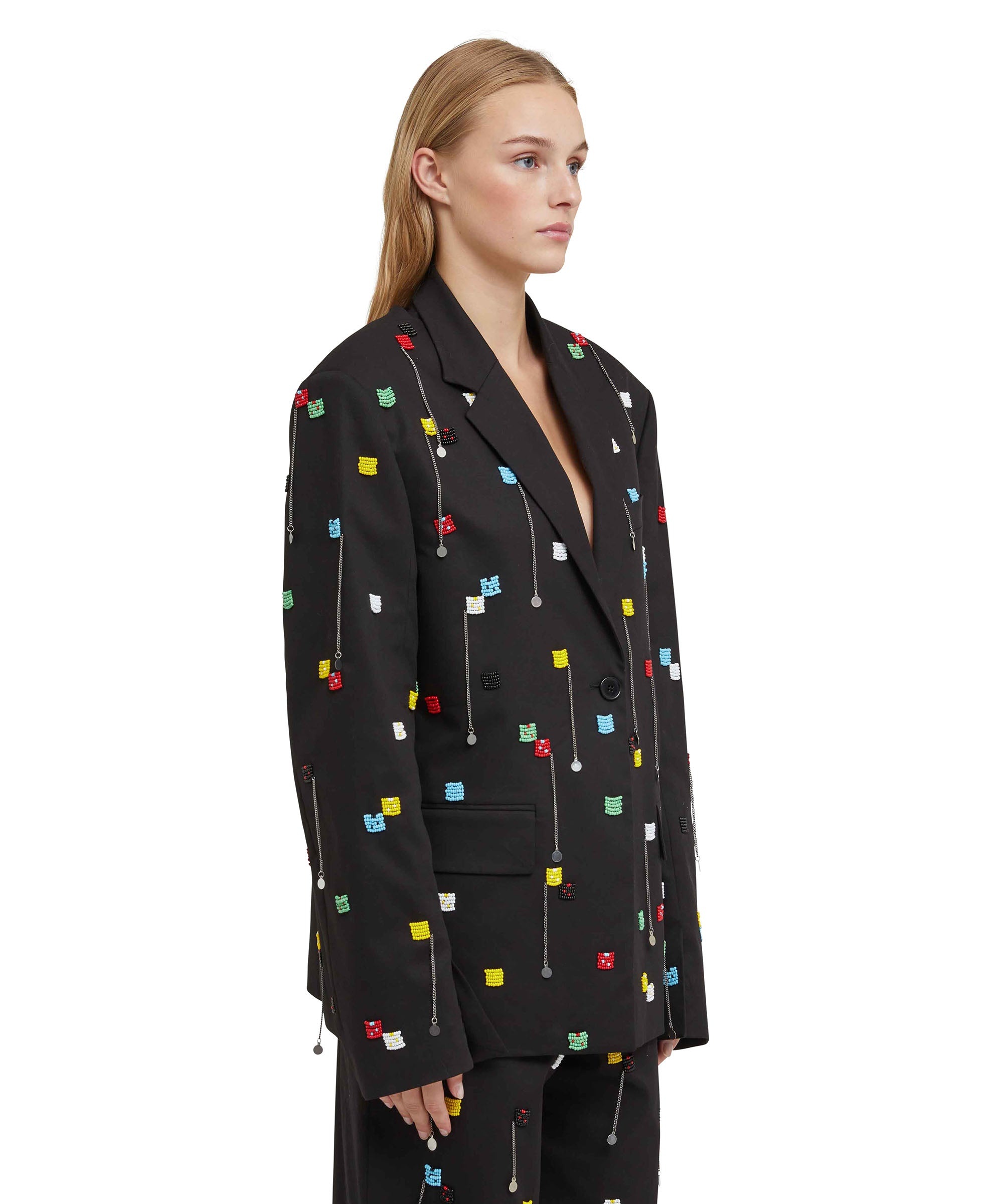 Stretch cotton gabardine single-breasted jacket with embroidered beads - 3
