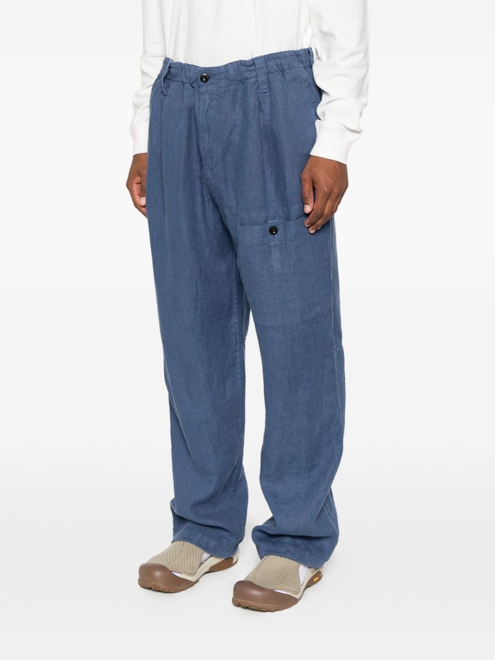 pocket-detail linen trousers - 3