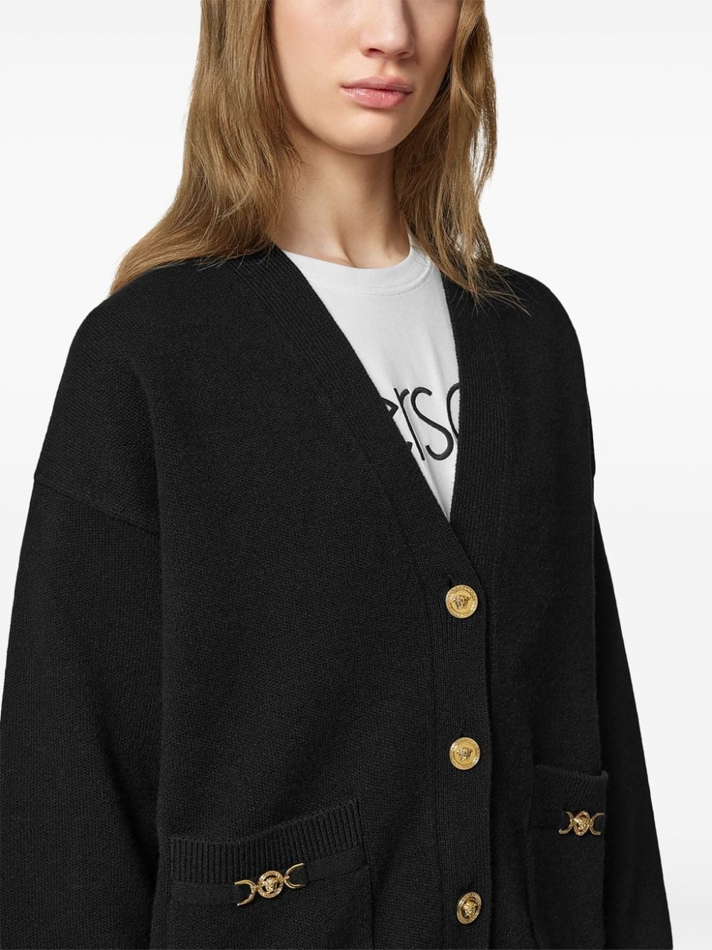Medusa-plaque V-neck cardigan - 5