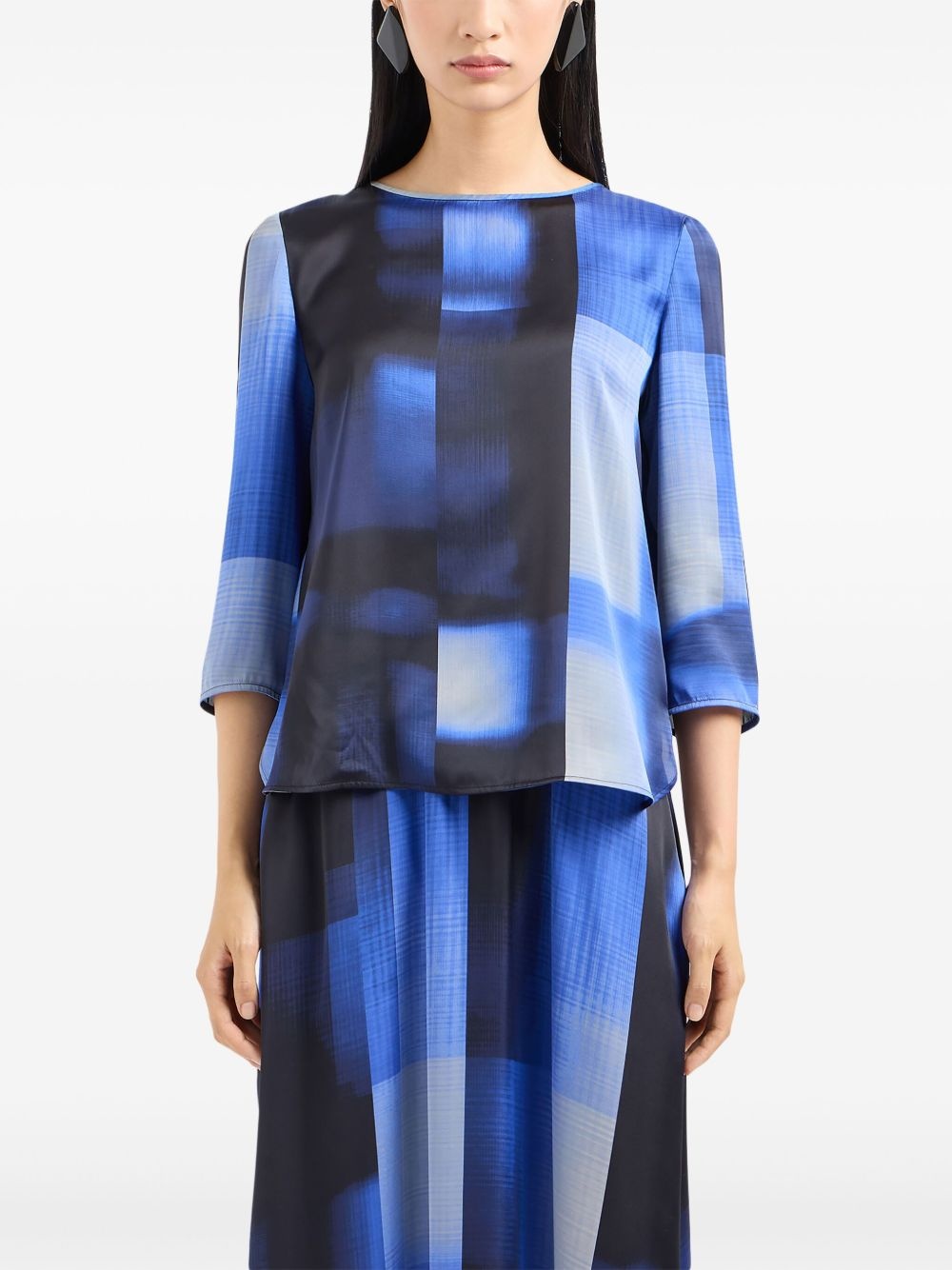 colour-block-print keyhole blouse - 3