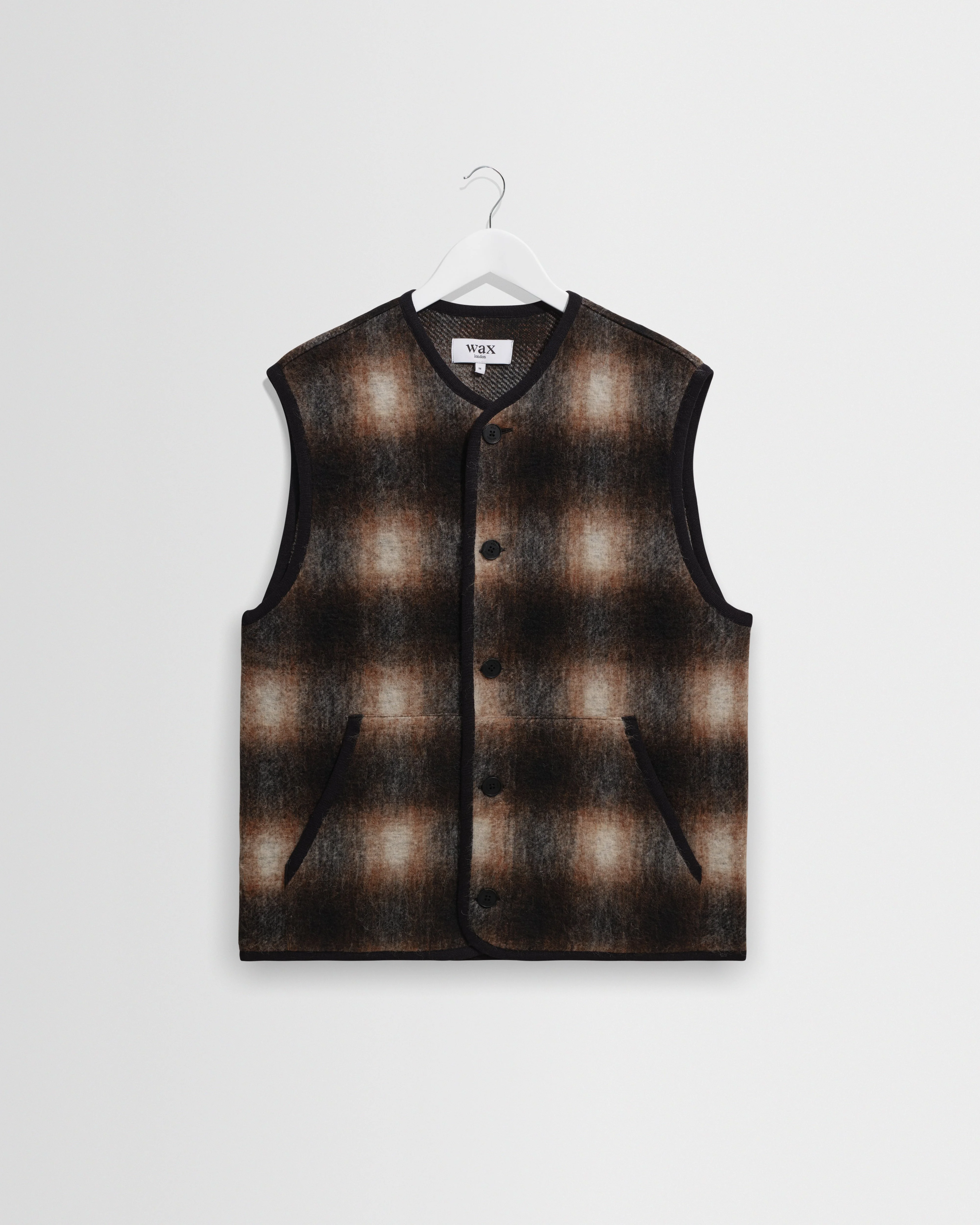 Gower - Brown And Black Check Wool Gilet - 1
