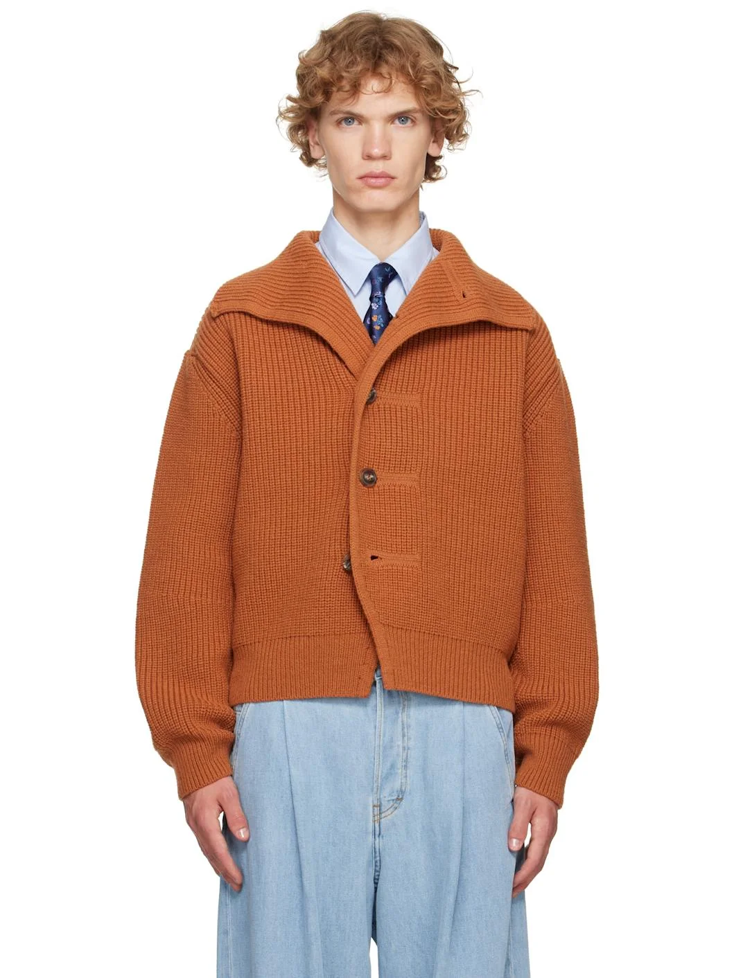 Orange Chunky Wool Cardigan - 1
