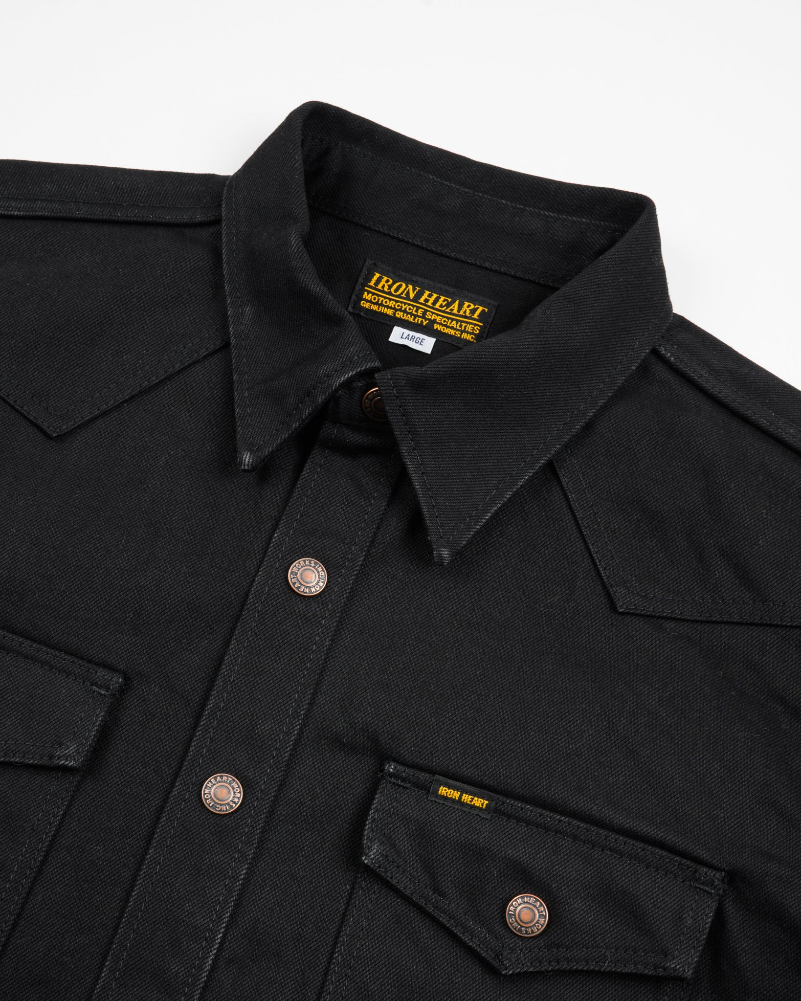 IHSH-362-BLK 16oz Non-Selvedge Denim CPO Shirt - Superblack (Fades To Grey) - 6